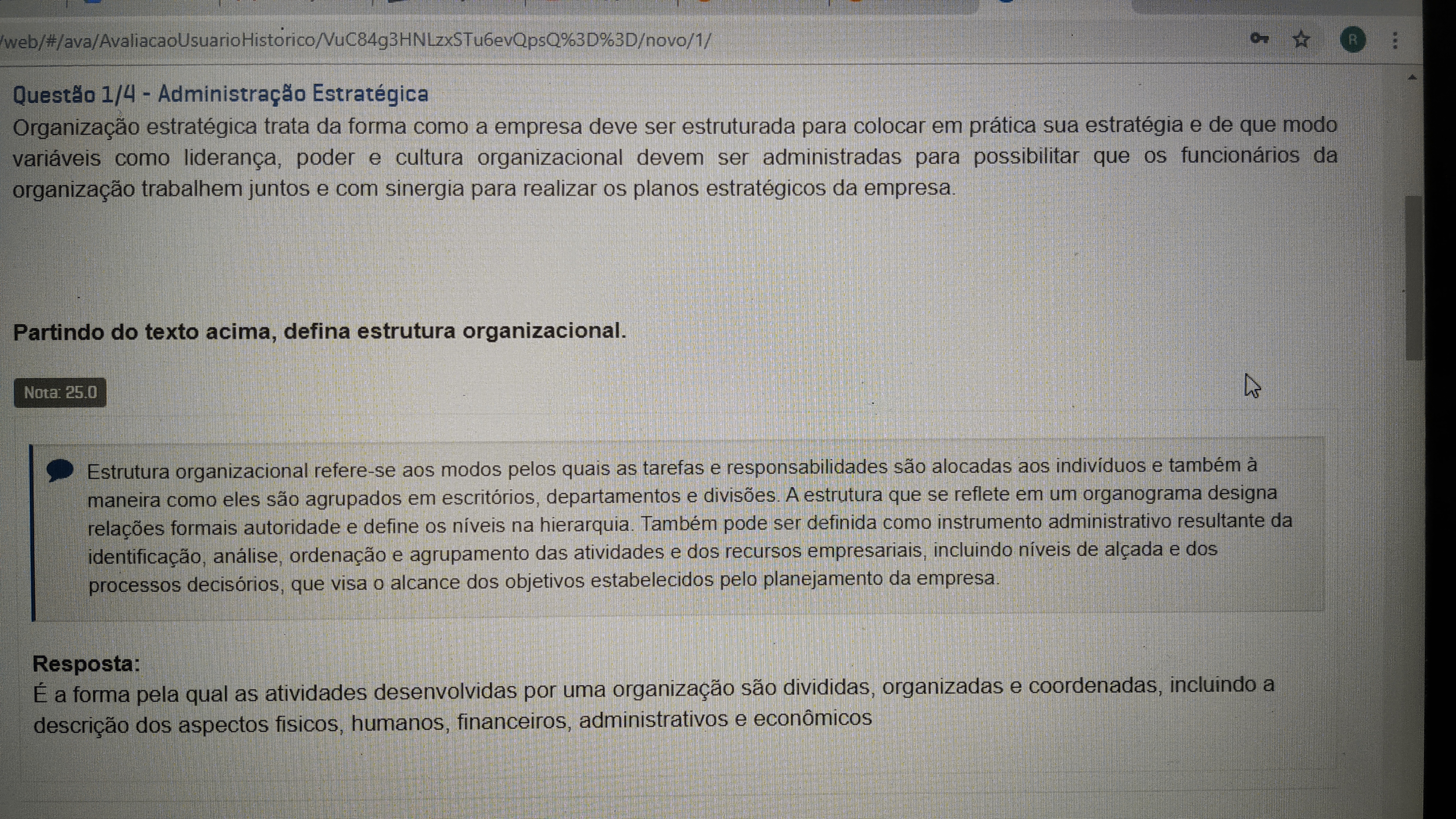 Prova Discursiva Administração Estrategica E Analise Economica
