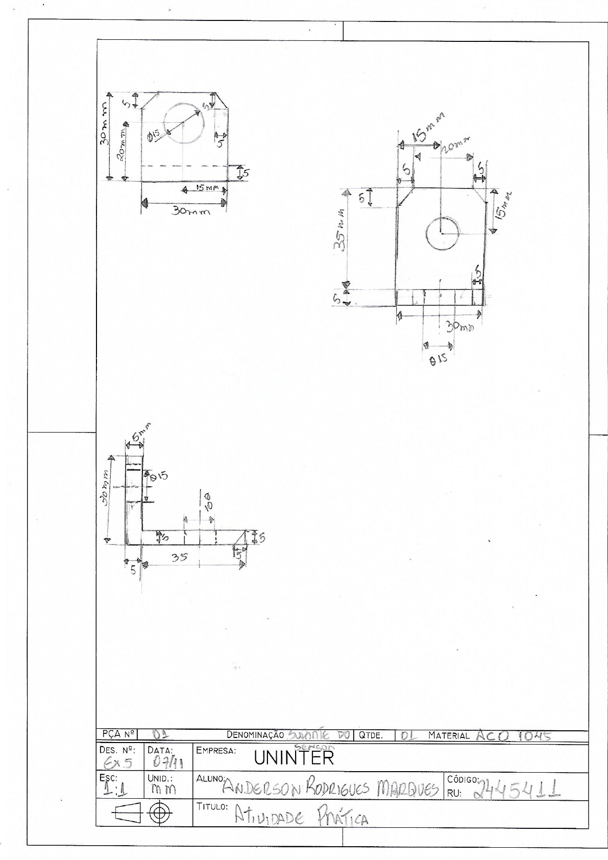 Exercicio 5 Desenho Técnico - Desenho Técnico I