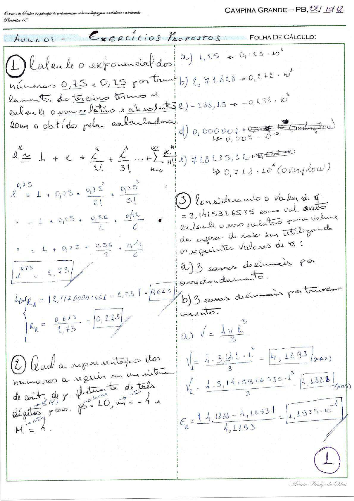 exercicios de calculo nao resolvidos, Exercícios Cálculo