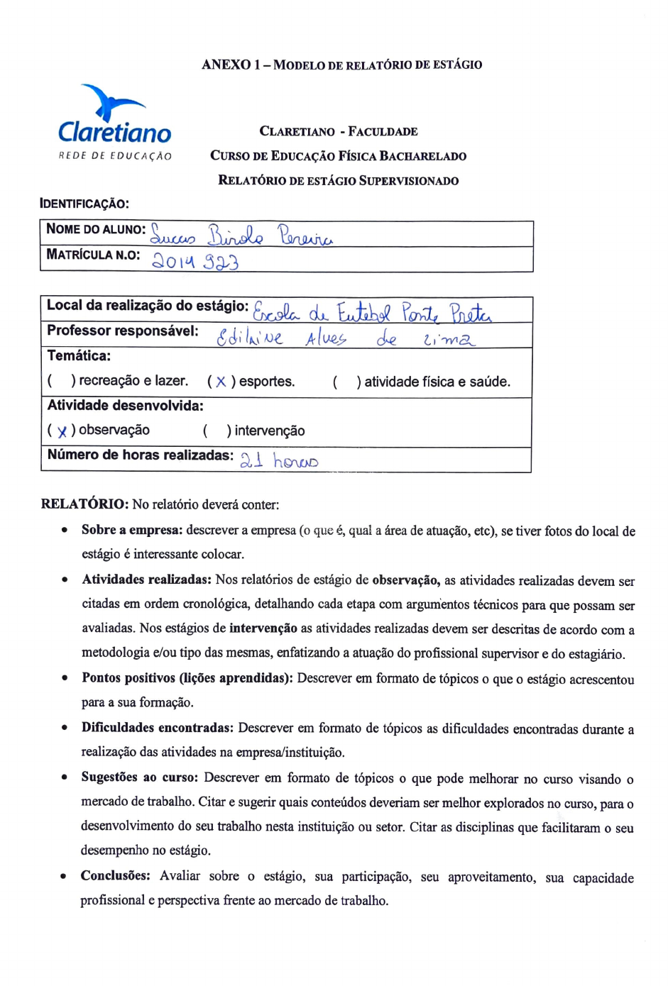 ATIVIDADES DE EDUCAÇÃO FISICA - Estágios Vivenciais