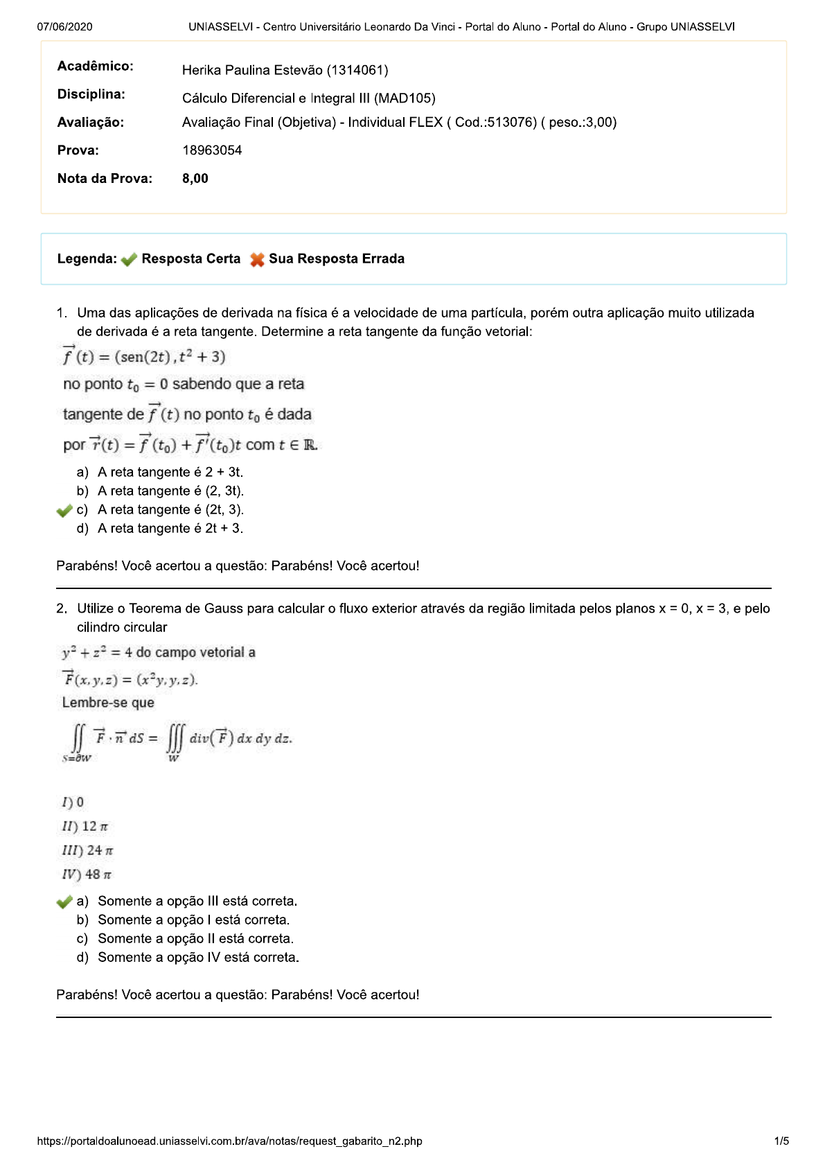 AvaliaÇÃo Objetiva Final Cálculo Diferencial E Integral Iii Mad105