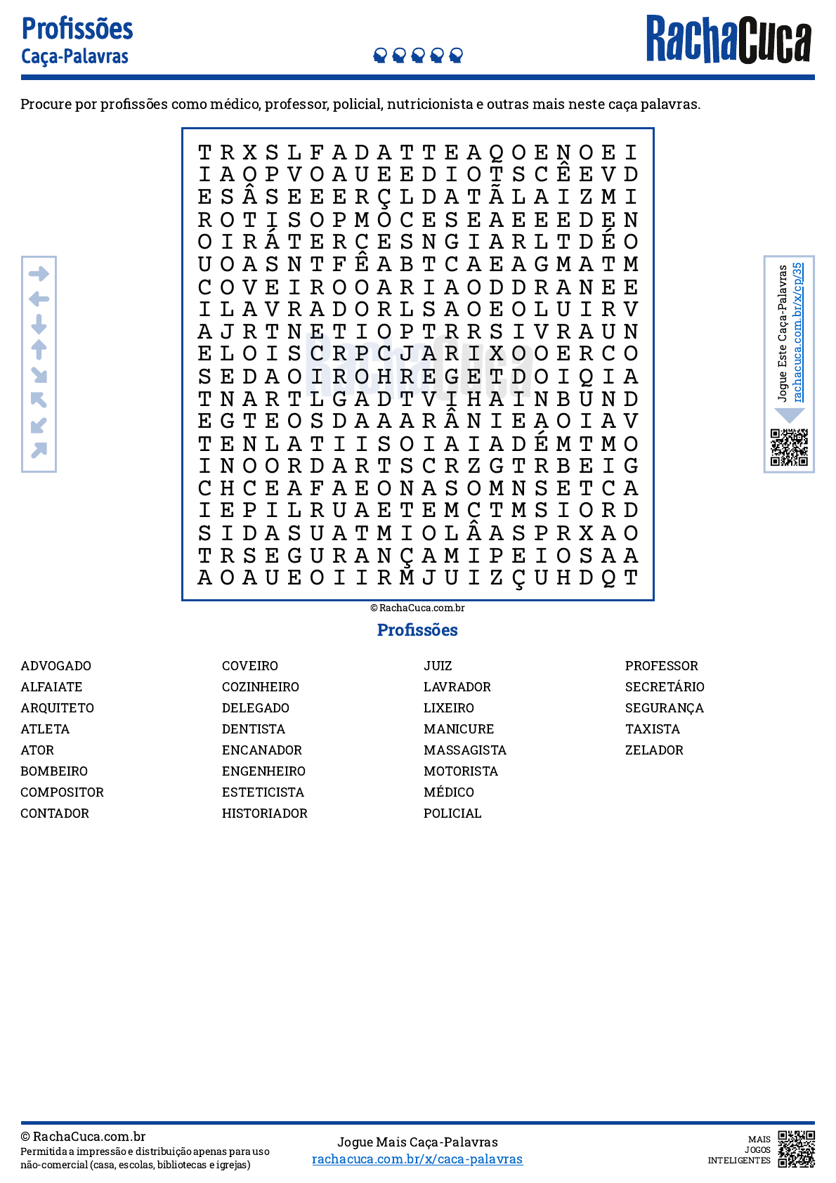 Caça-Palavras das Profissões, Encontre as Profissões no Caça-Palavras