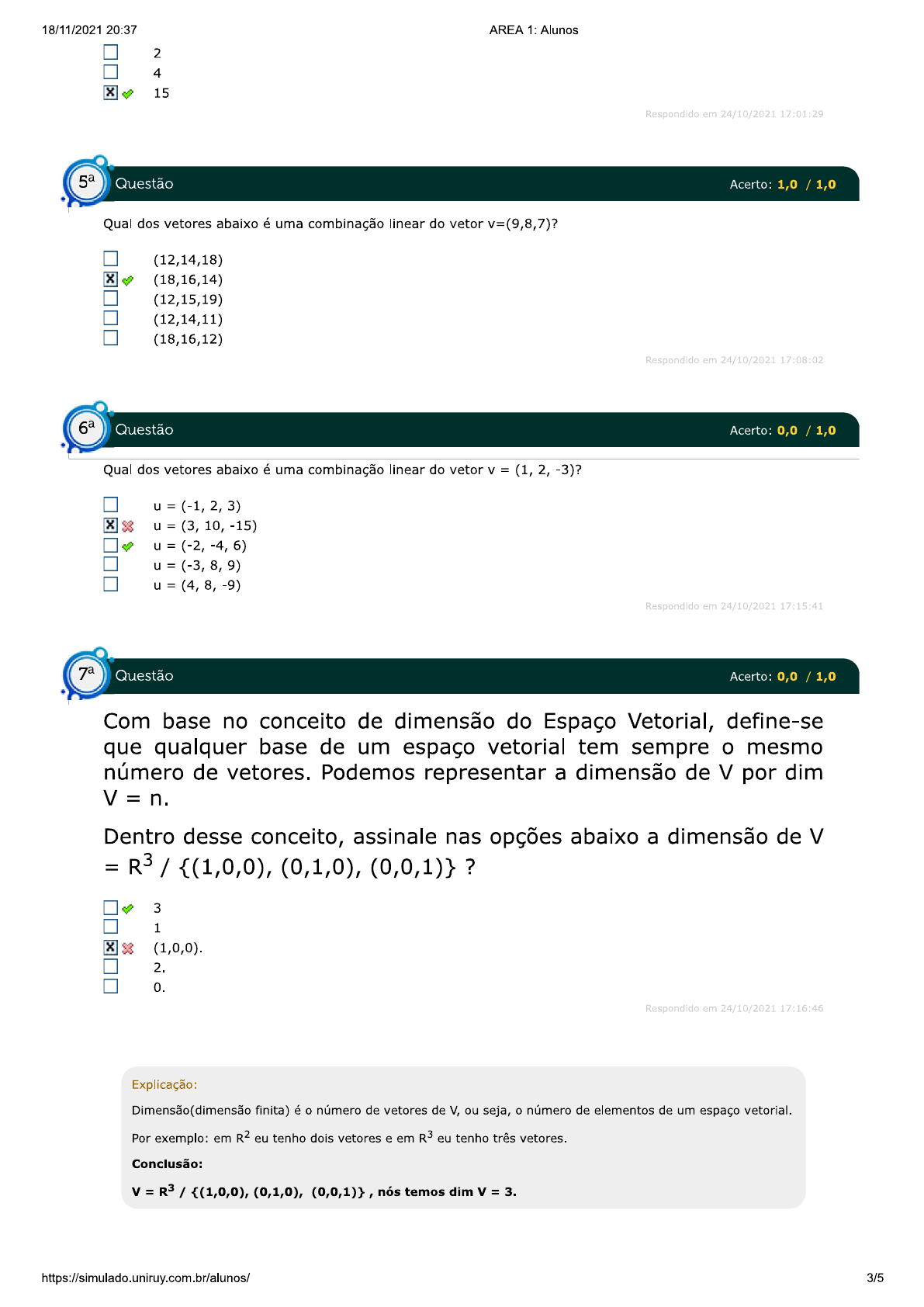 Simulado 1 - Algebra Linear - Álgebra Linear I