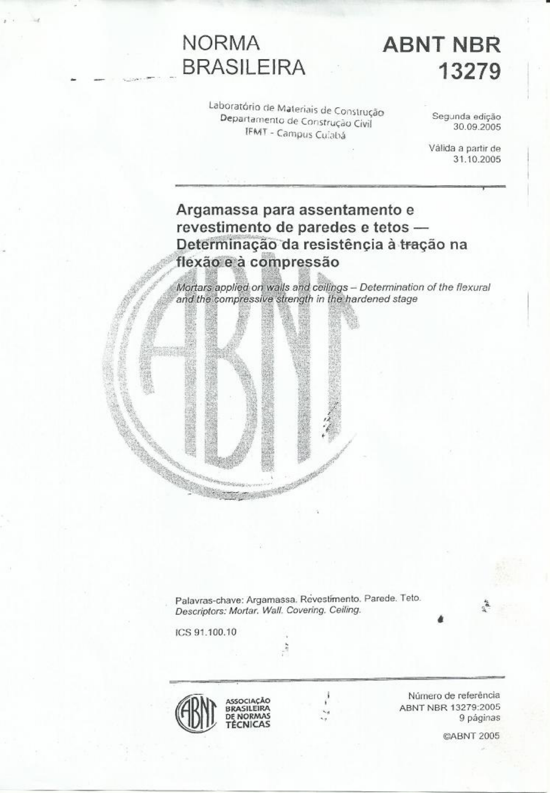 Nbr 13279 2005 Argamassa Para Assentamento E Revestimento