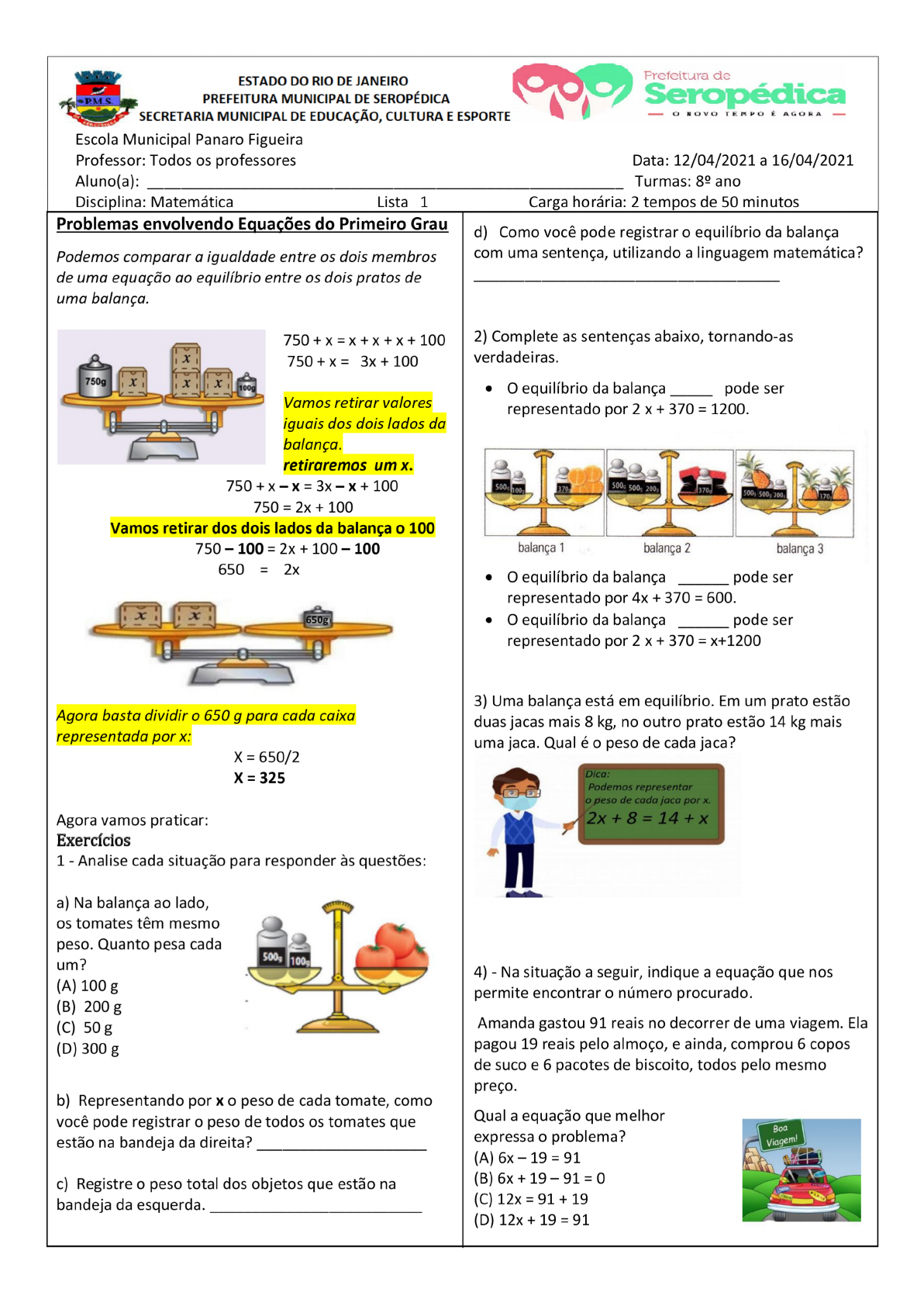 Problema envolvendo Equação do primeiro grau e Números