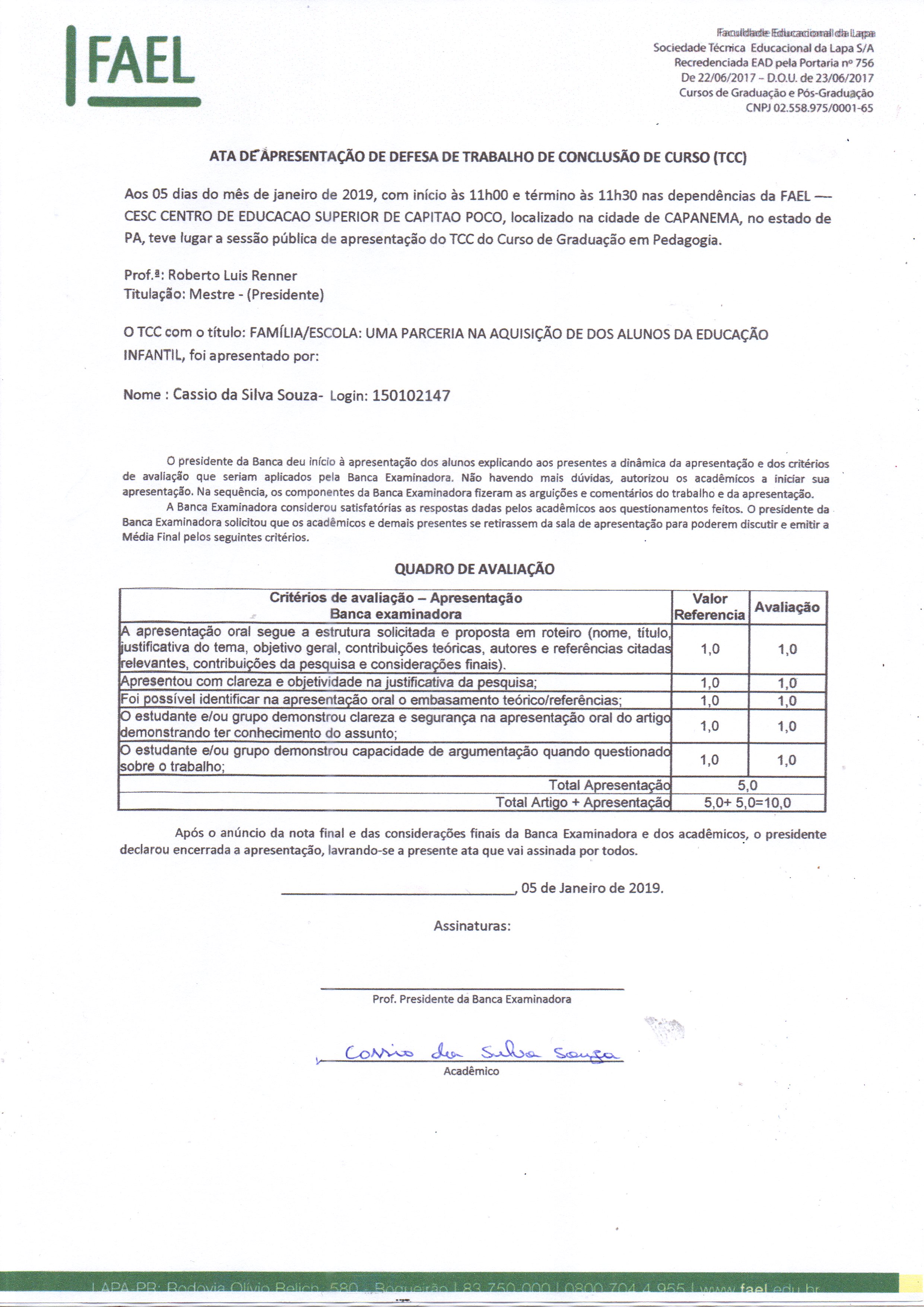 Ata de defesa de TCC 094 Trabalho de Conclusão de Curso TCC Ata de defesa de TCC 094 Trabalho de Conclusão de Curso TCC