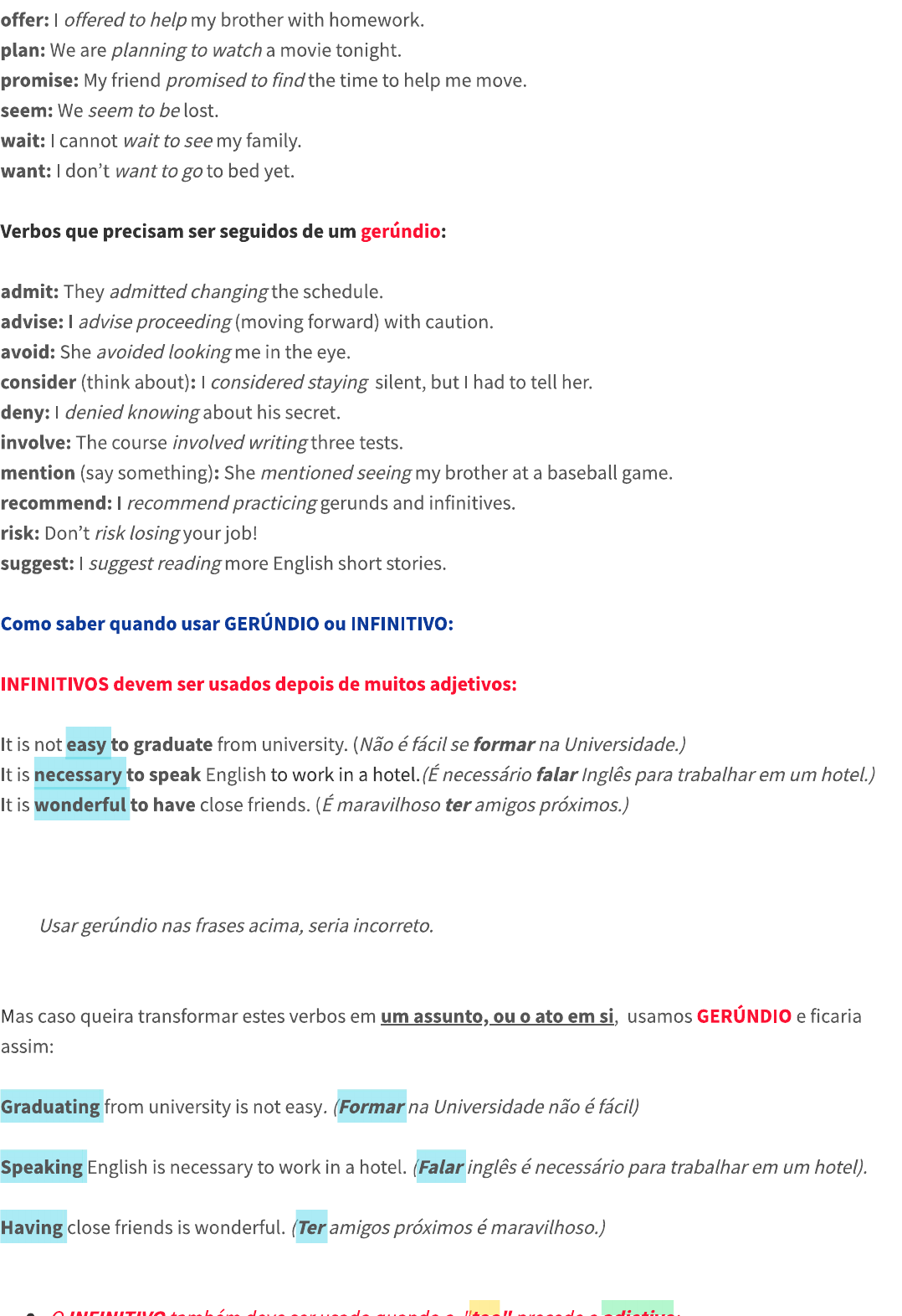 Verbos no GERUNDIO X INFINITIVO e COMPARISONS Inglês
