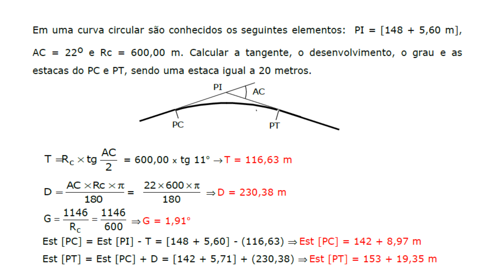 Exercício Curvas Horizontais - Estradas