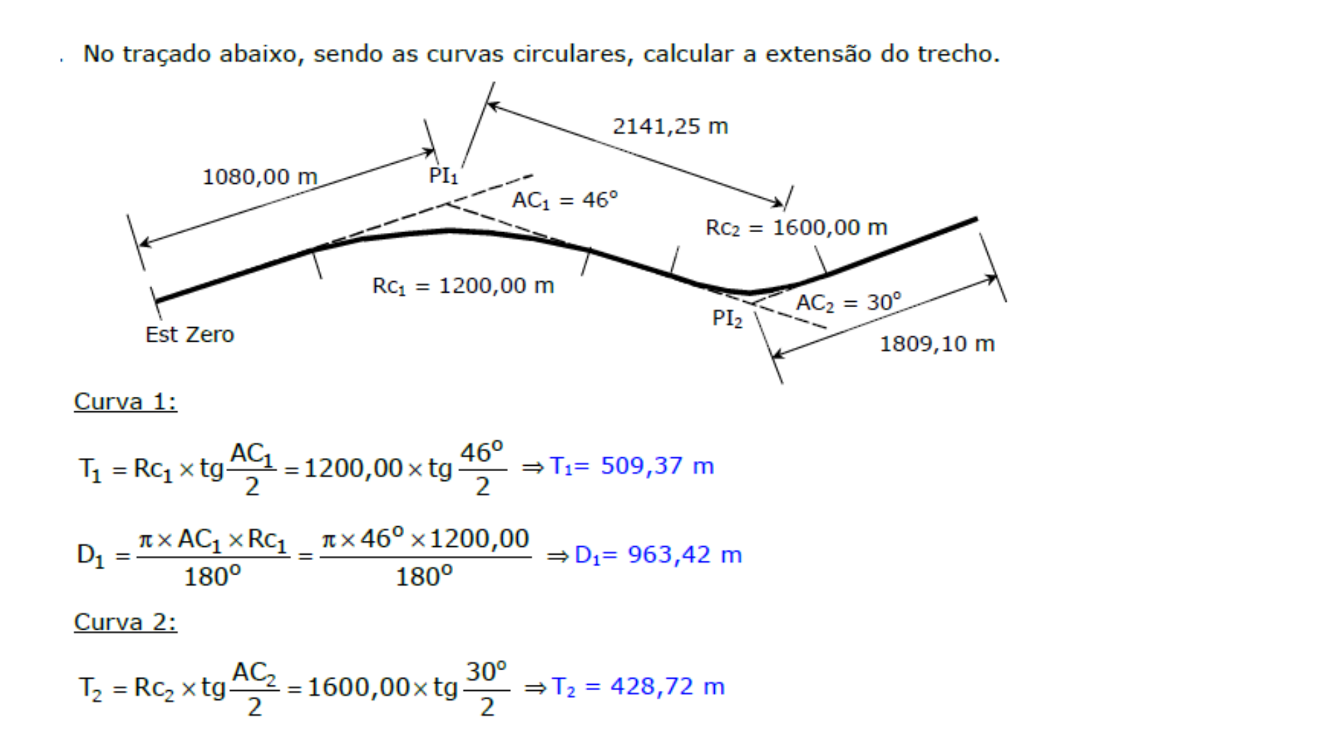 Exercício Curvas Horizontais - Estradas