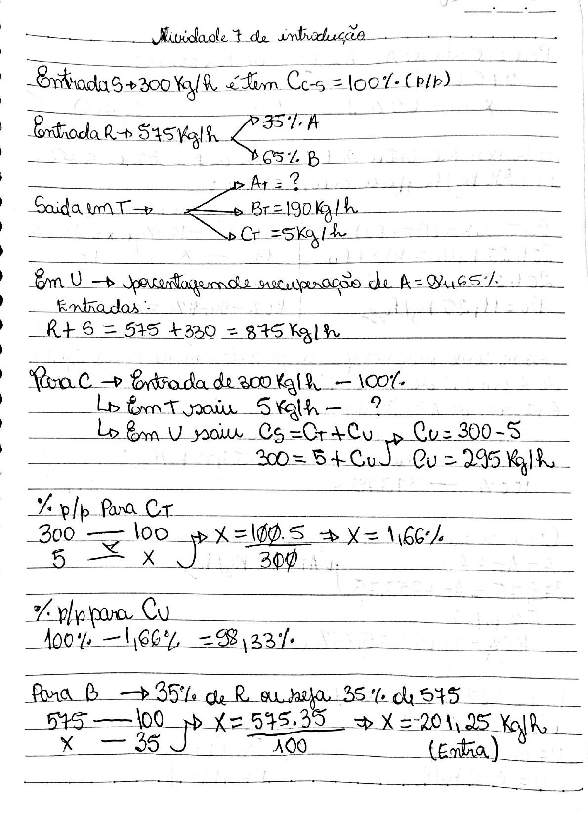 Atividade 7 De Introdução Introdução à Engenharia Química 5080