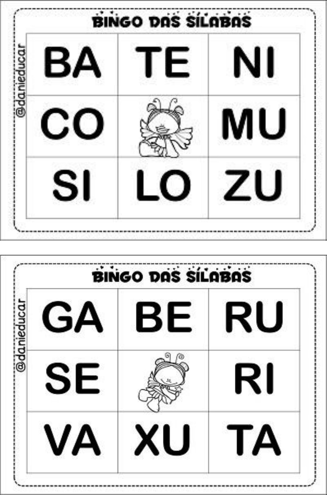 Bingo das sílabas Pedagogia