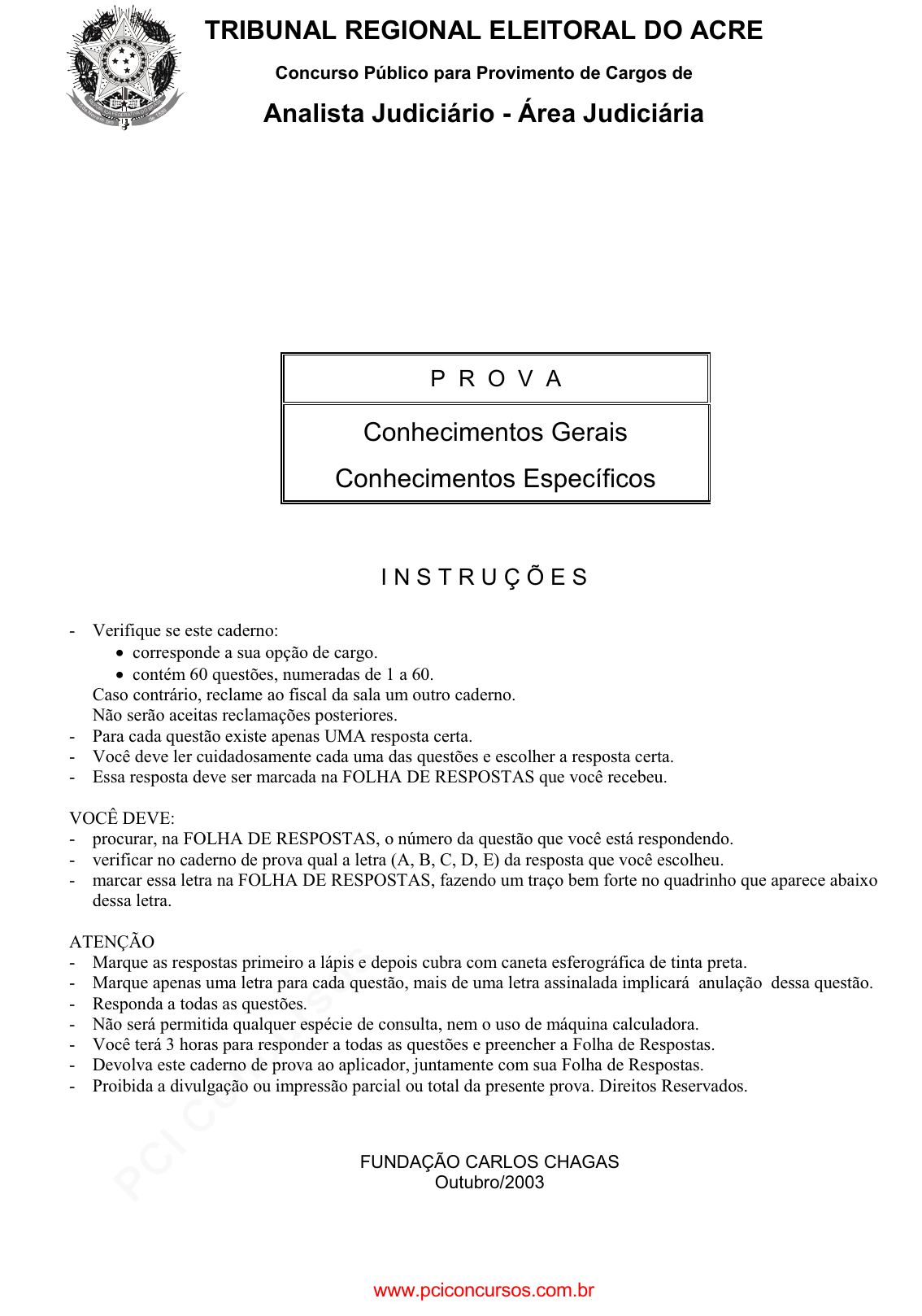 PDF) PROVAS Conhecimentos Gerais Conhecimentos Específicos