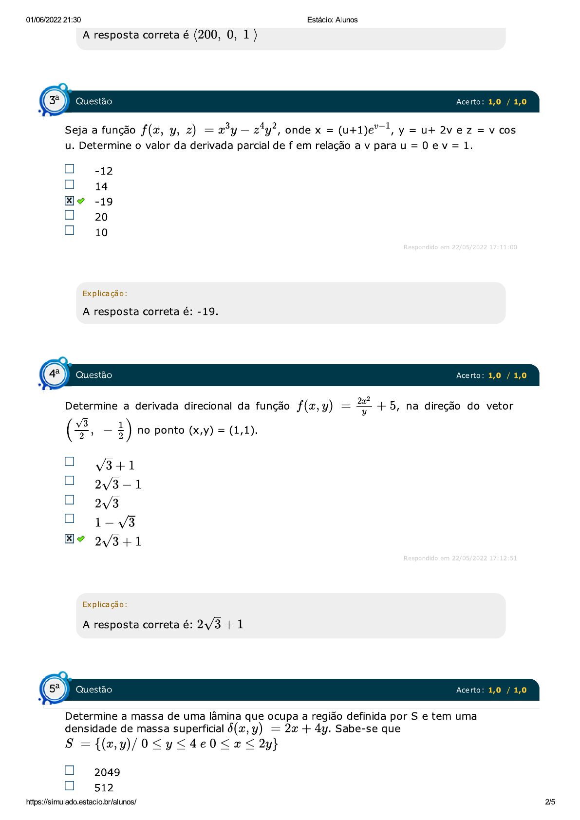 CÁLCULO DIFERENCIAL E INTEGRAL II (B) SIMULADO - Cálculo II