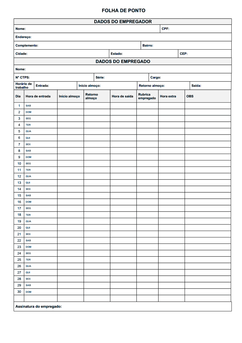 Folha De Ponto Individual Para Imprimir Administração Pessoal 4120