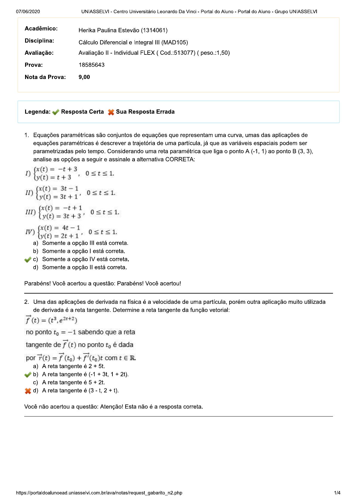 AvaliaÇÃo Ii Cálculo Diferencial E Integral Iii Mad105 Cálculo Iii