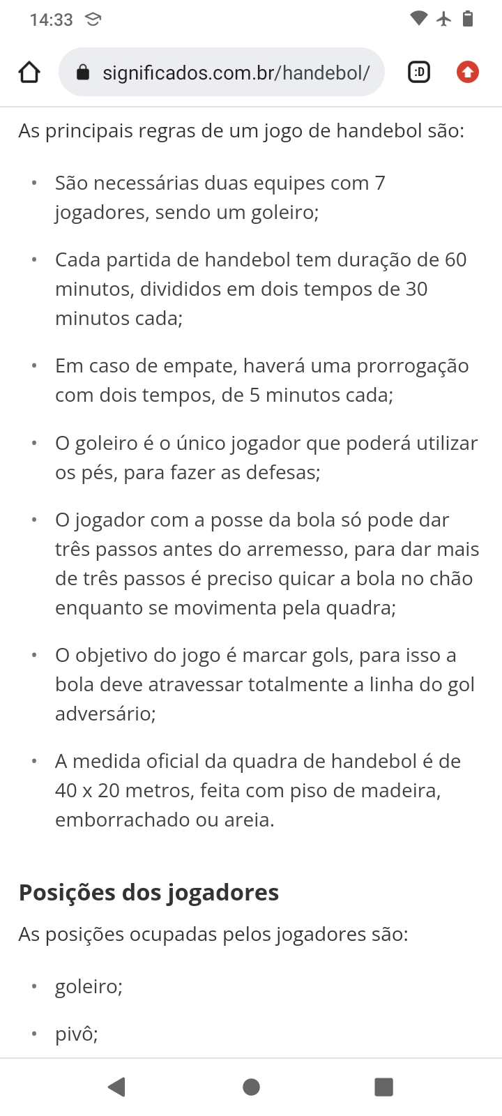 Regras do Handebol, e informações básicas de jogo, Notas de estudo Física