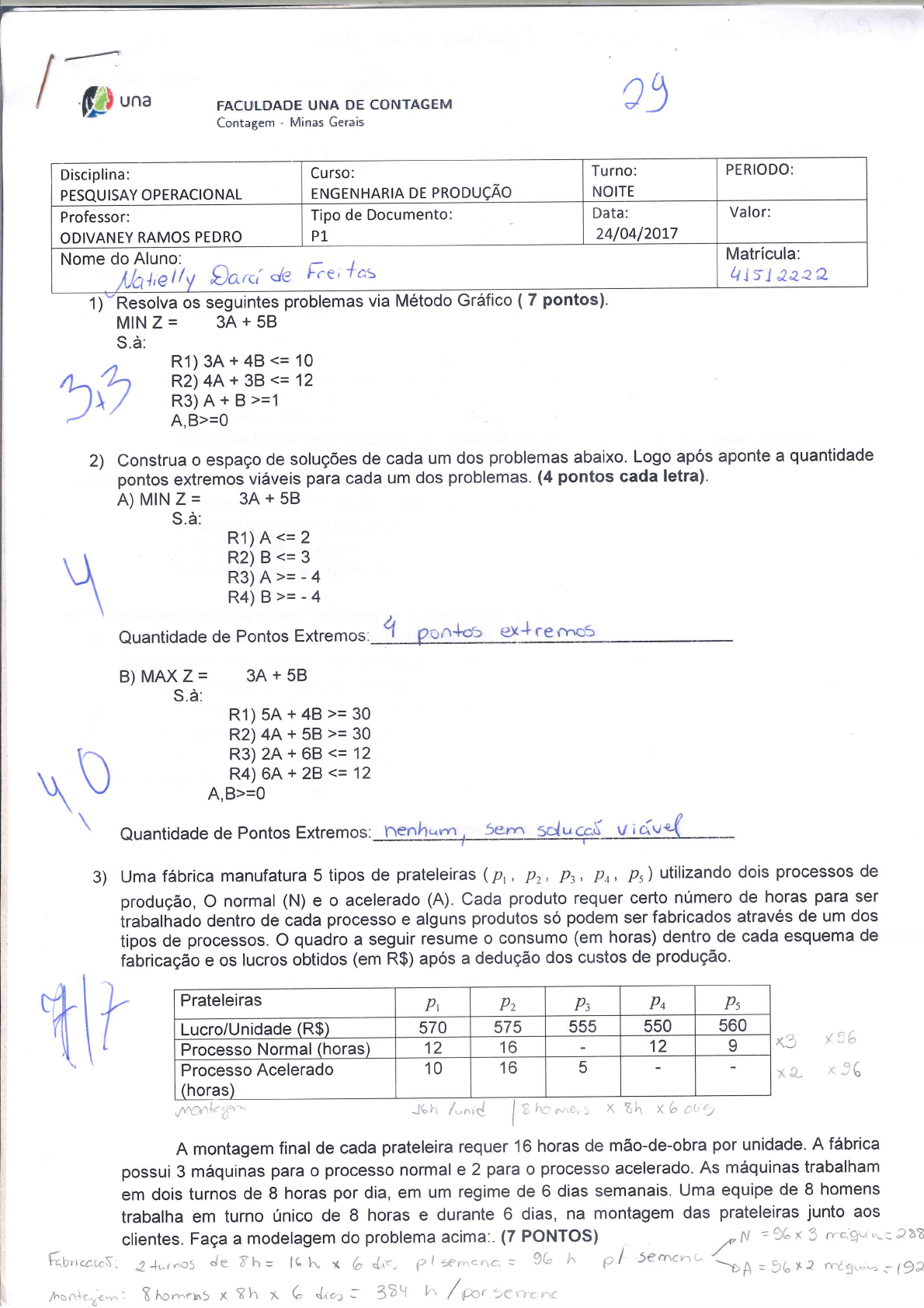 PROVA 1 PESQUISA OPERACIONAL - Pesquisa Operacional I