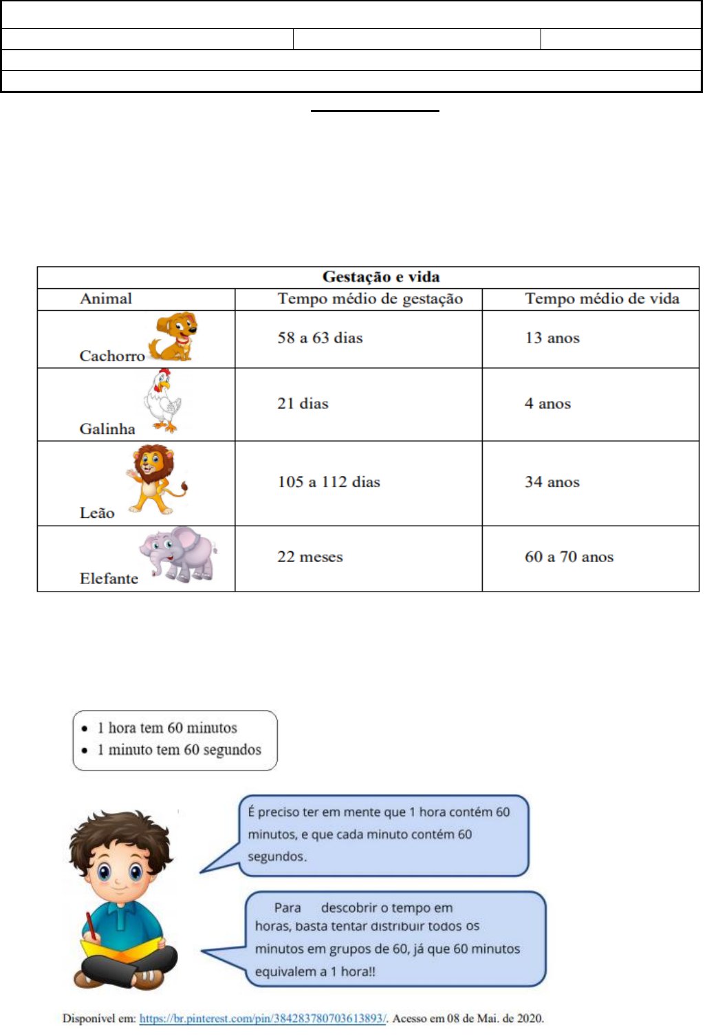 ATIVIDADE DE MATEMÁTICA - 4 ANO - MEDINDO O TEMPO - Educação Especial