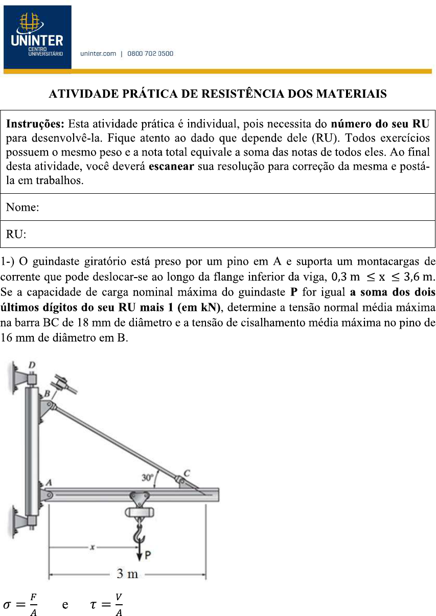 Exercícios De Resistência Dos Materiais