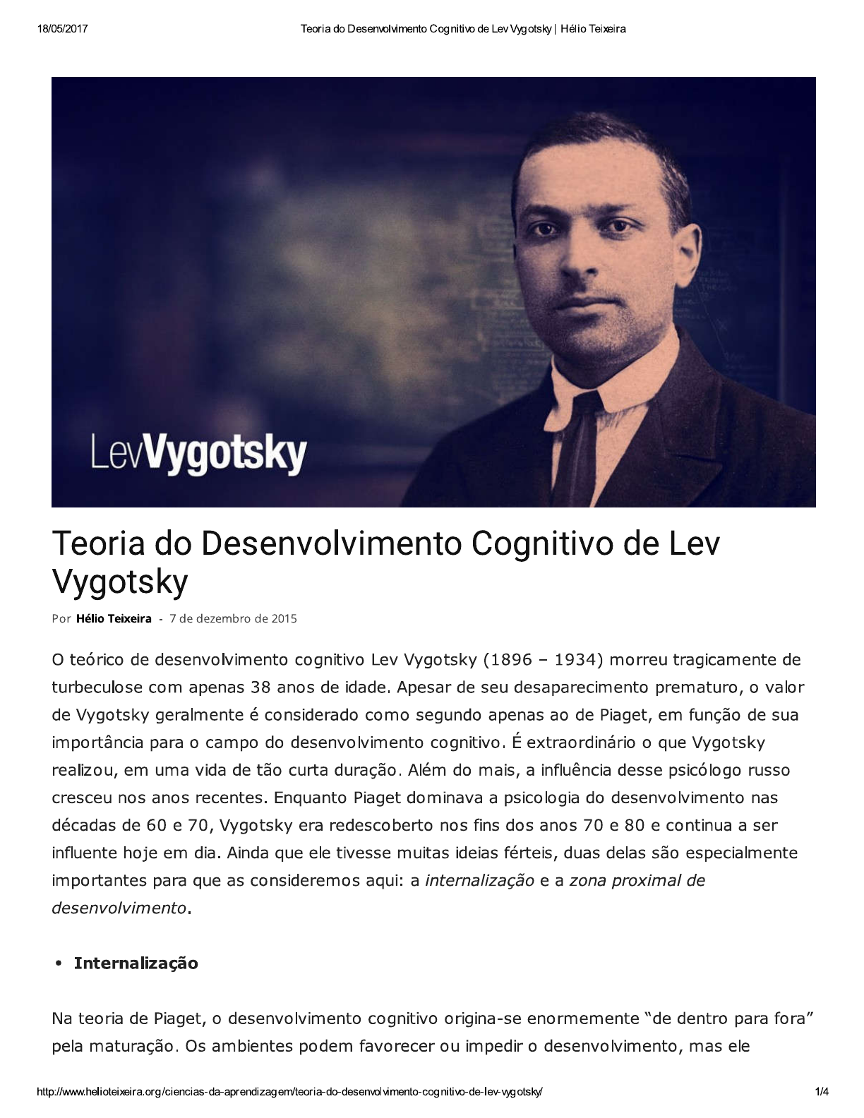 Teoria do Desenvolvimento Cognitivo de Jean Piaget – Hélio Teixeira