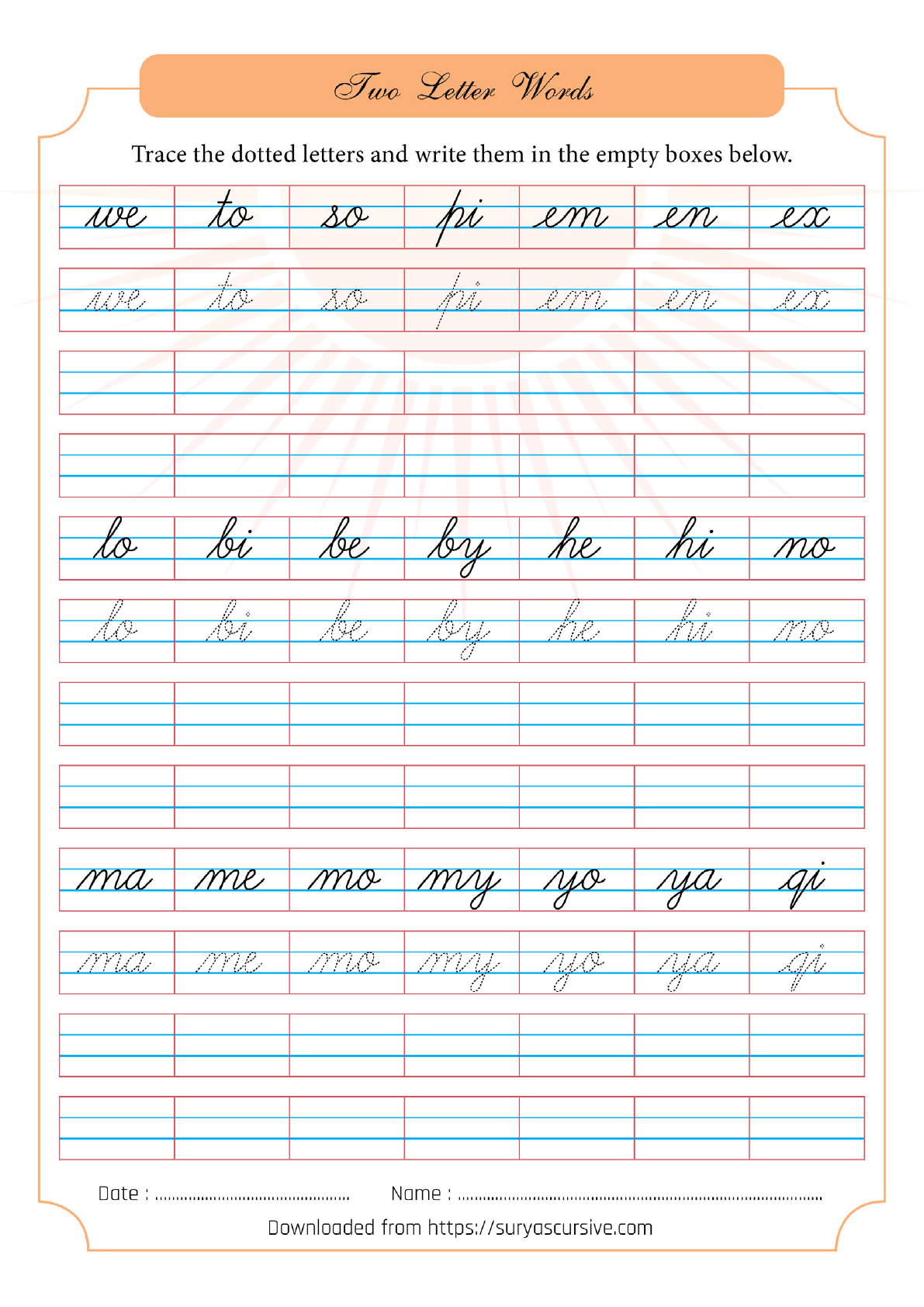 CursiveTwoLetterWordsWorksheet Caligrafia