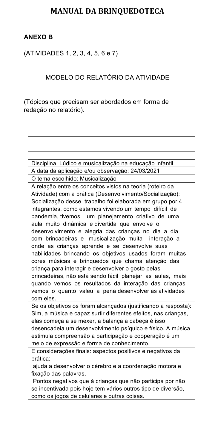 Relat Rio Da Brinquedoteca L Dico E Musicaliza O Na Edu O Infantil