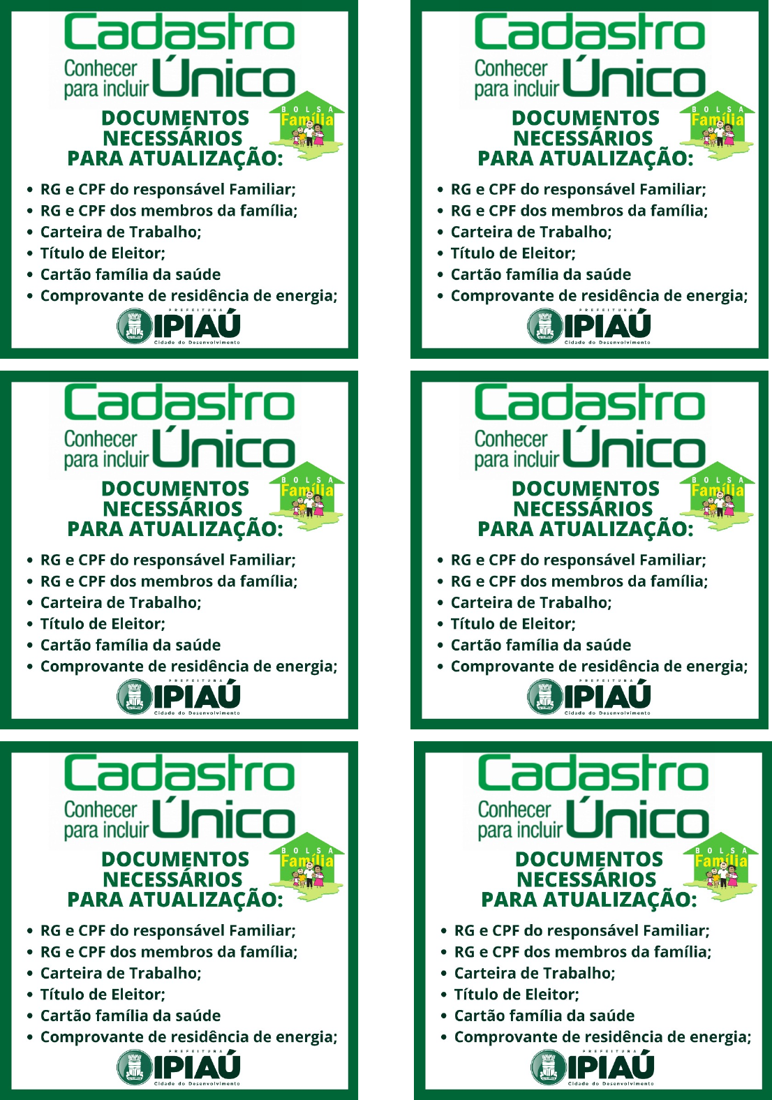 documentos necessários para cadunico - Serviço Social