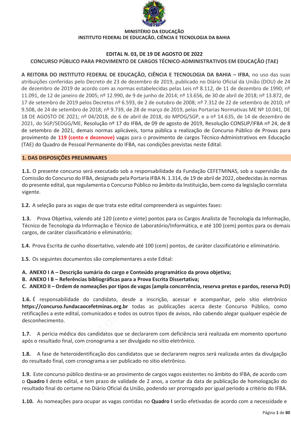 IFBA publica edital de convocação