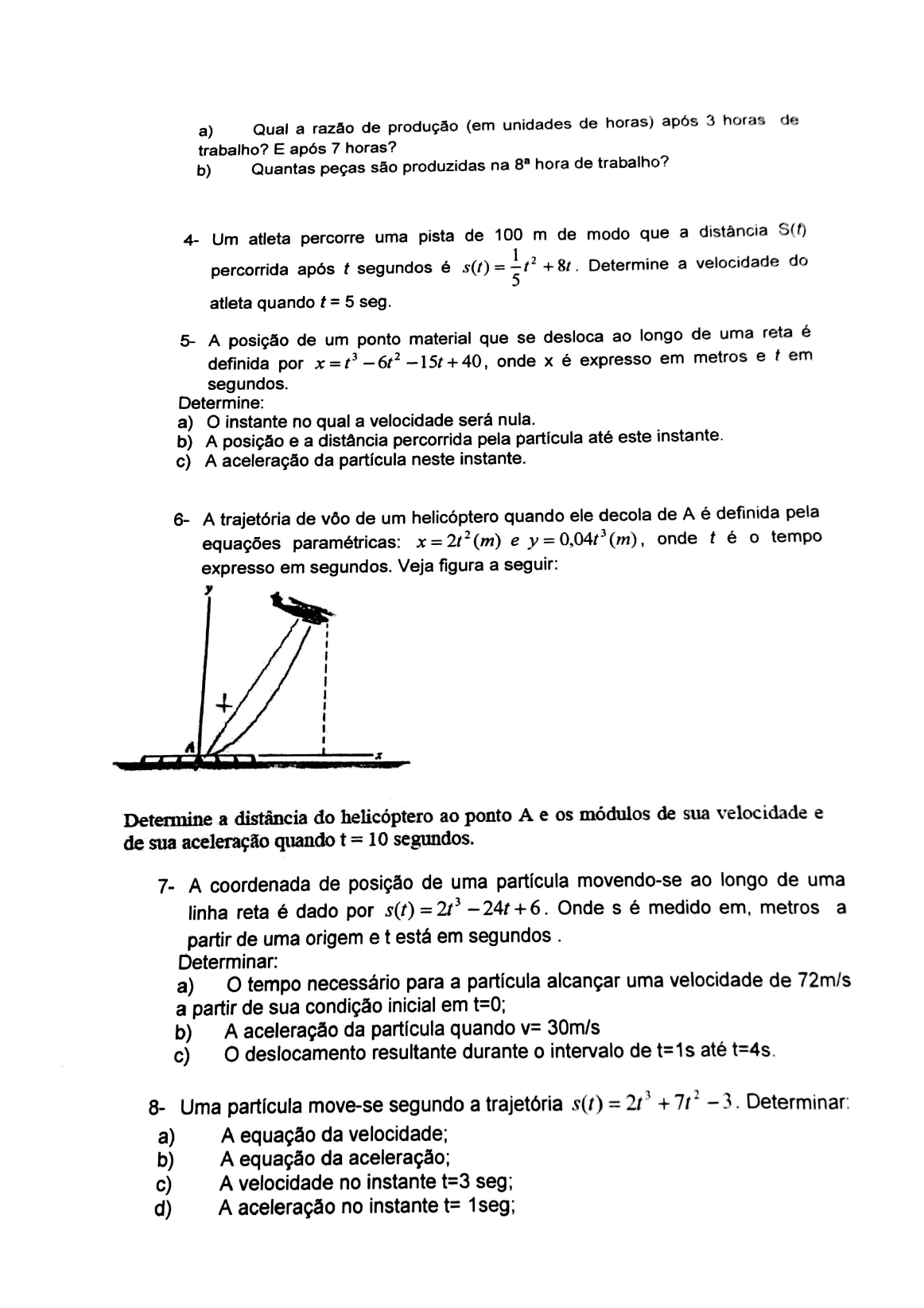 Lista Avaliativa Calculo I