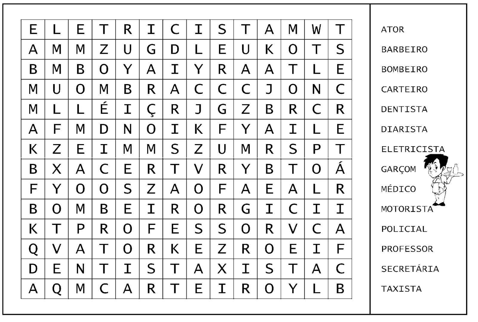 Caça Palavras Profissões worksheet