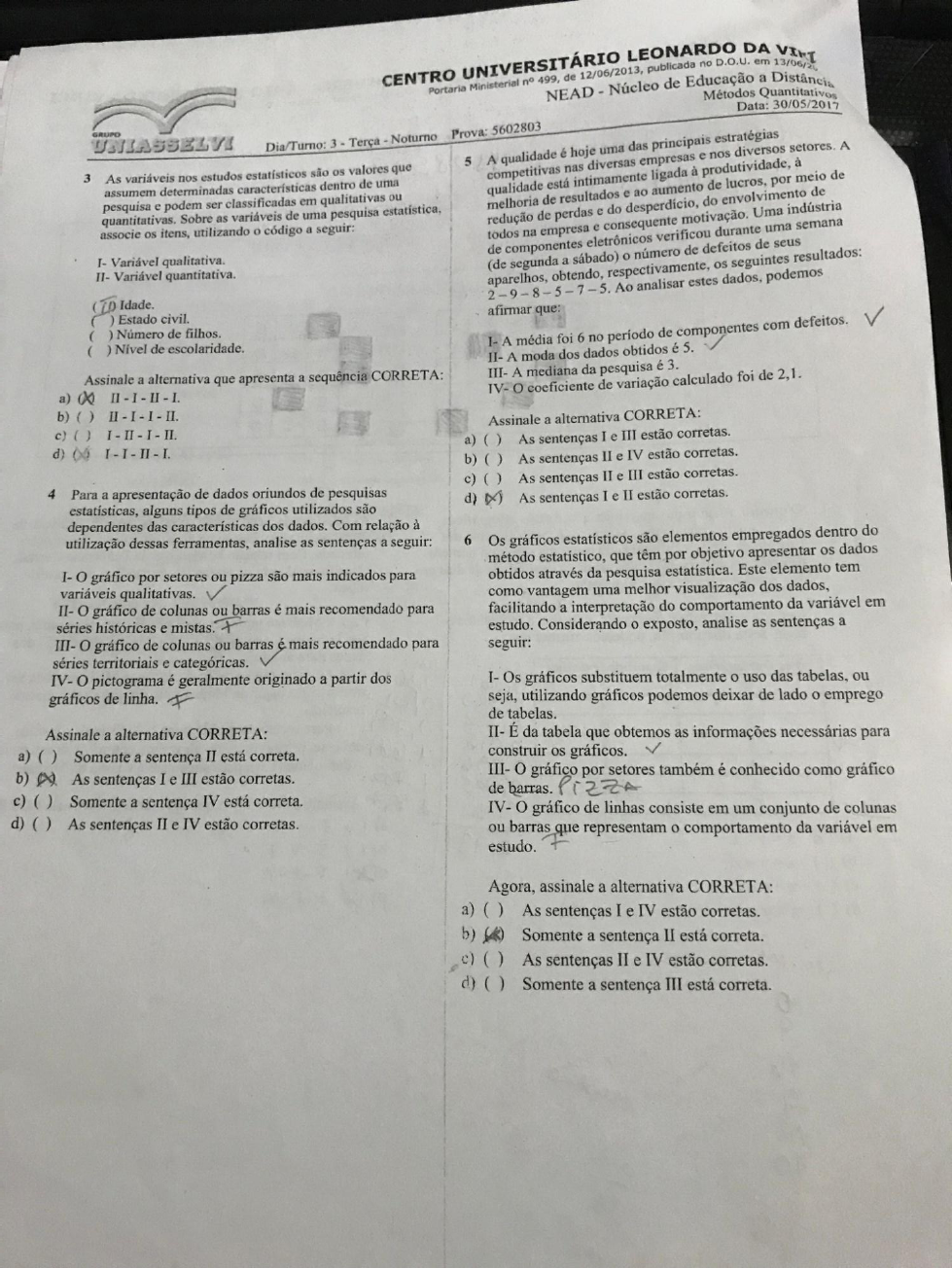 Prova II De Metodos Quantitativos Uniasselvi - Contabilidade / Ciências ...