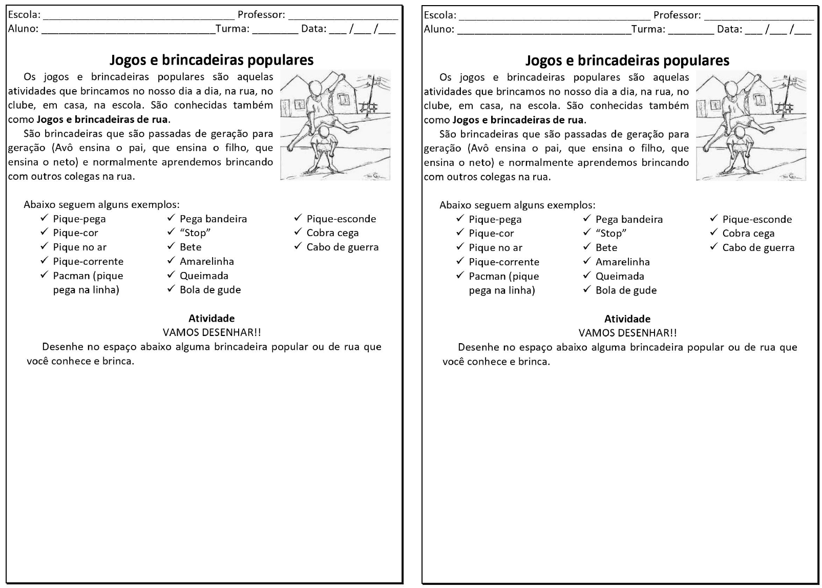 Jogos e brincadeiras populares worksheet