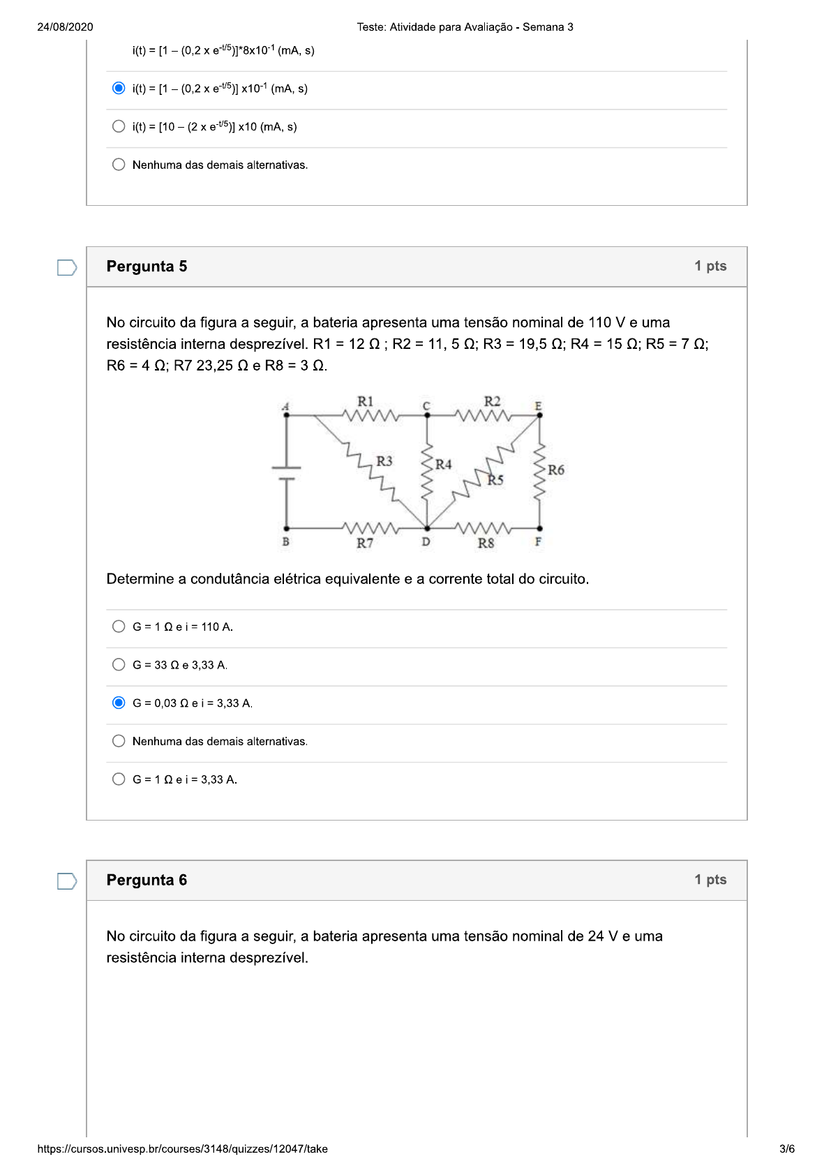 Atividade Para Avaliação Circuitos Elétricos Semana 3 Univesp