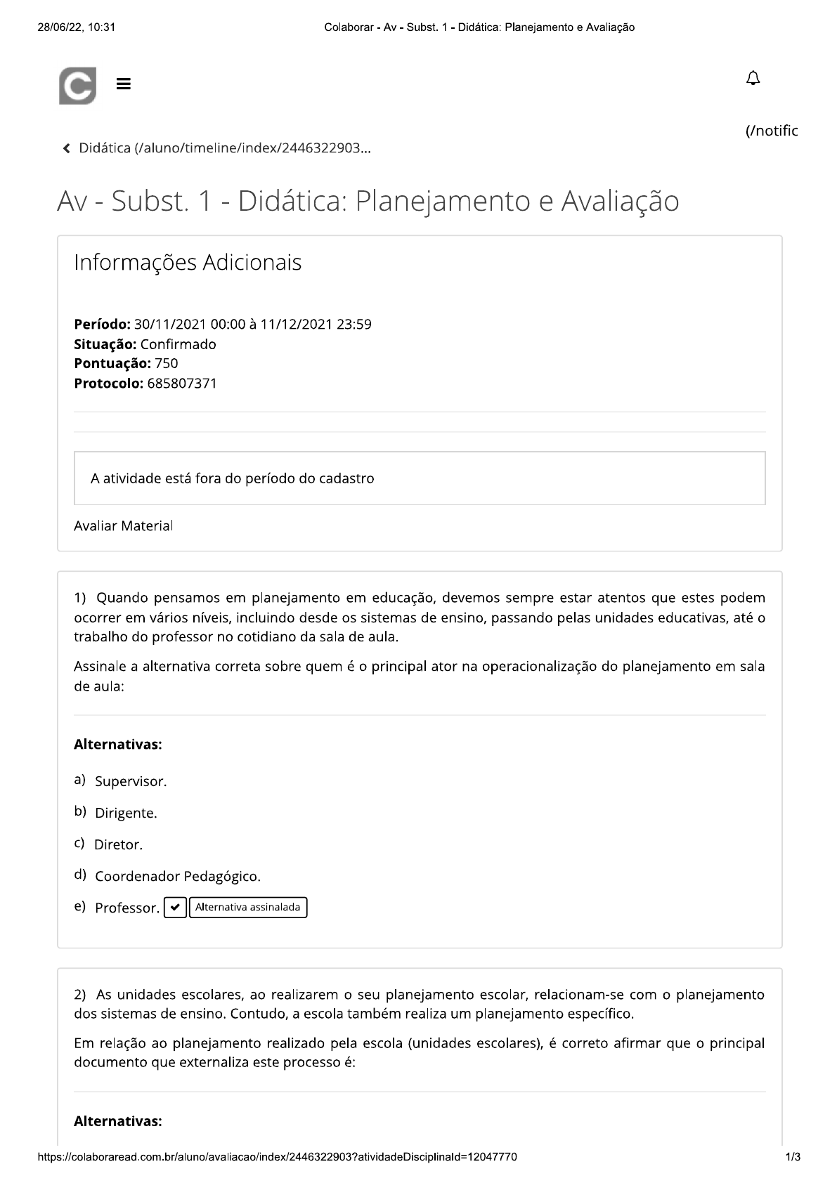 AV- Subst1 Didática Planejamento E Avaliação - Planejamento E Avaliação ...