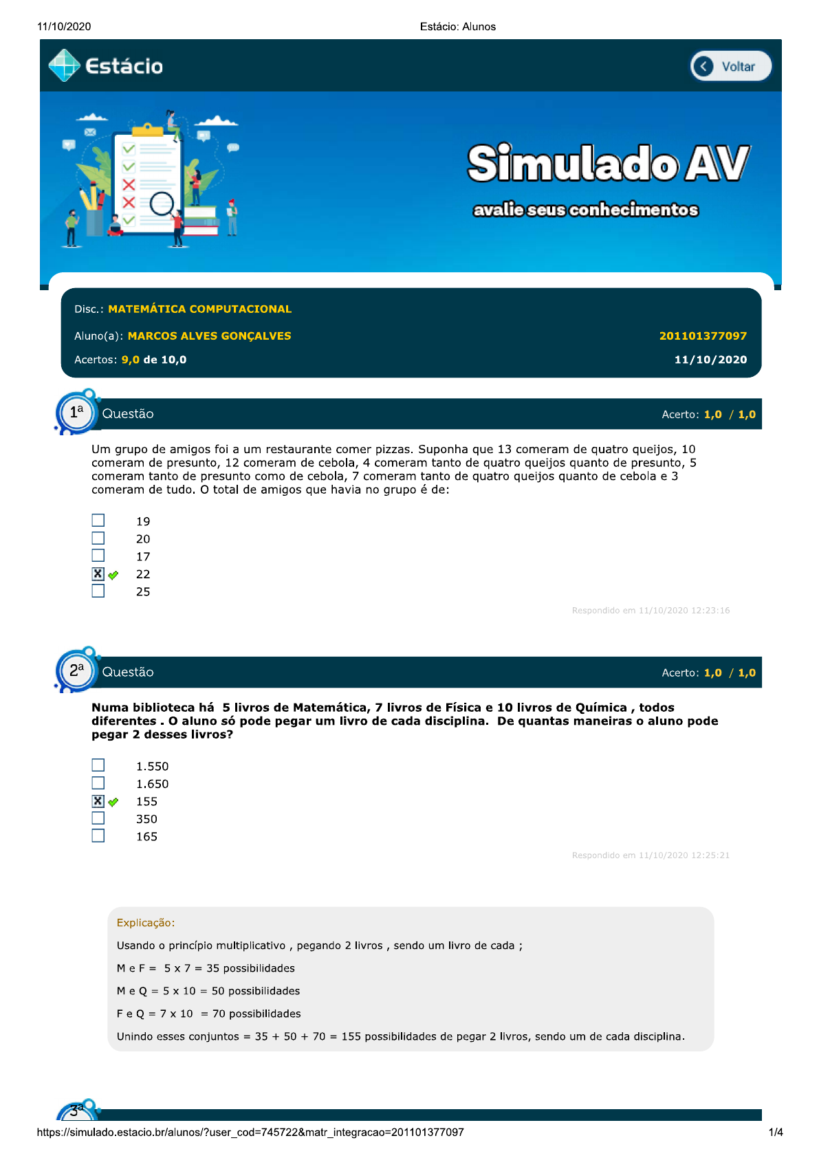 Simulado AV1 - Matemática Computacional - Matemática Computacional