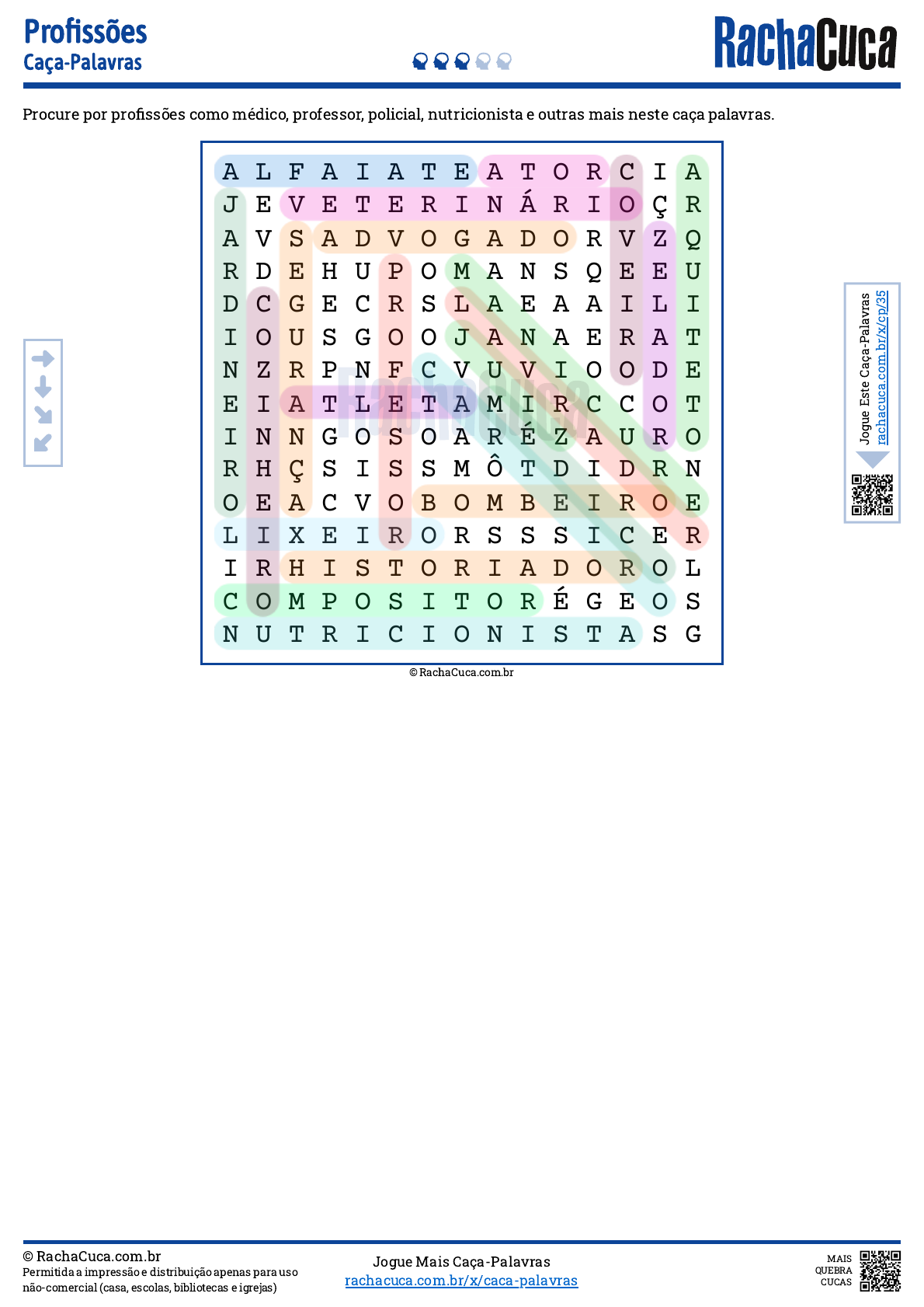 Caça-Palavras das Profissões, Encontre as Profissões no Caça-Palavras