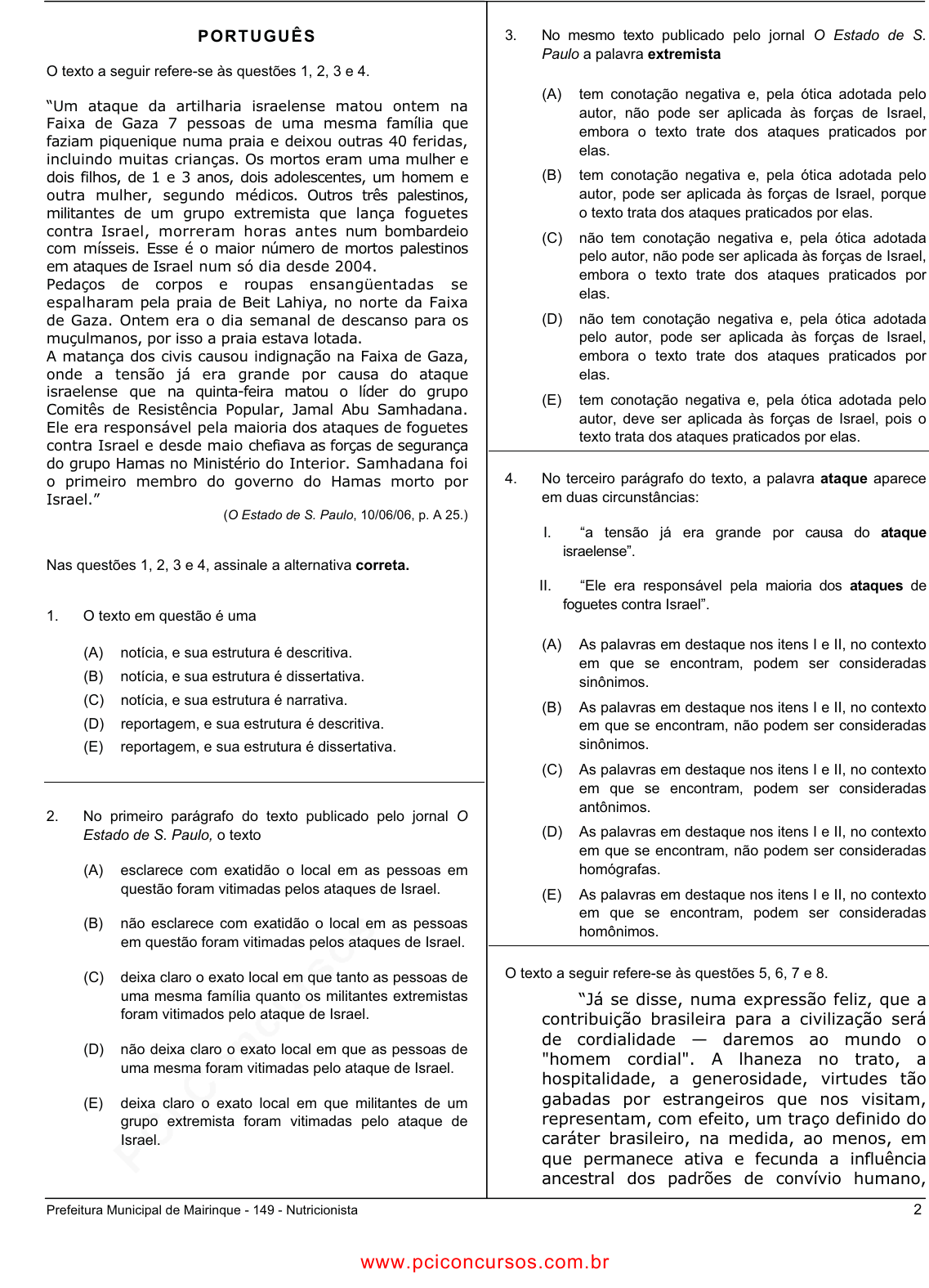 Prova Pref. MairinqueSP - CETRO - 2006 - para Nutricionista.pdf - Provas de  Concursos Públicos