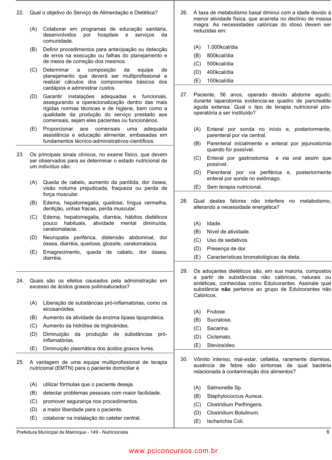 Prova Pref. MairinqueSP - CETRO - 2006 - para Nutricionista.pdf - Provas de  Concursos Públicos