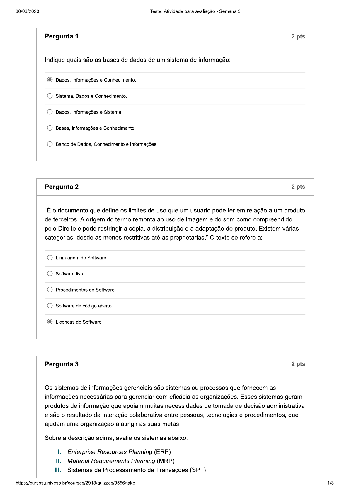 Univesp Atividade Para Avaliação Semana 3 Sistemas De Informação