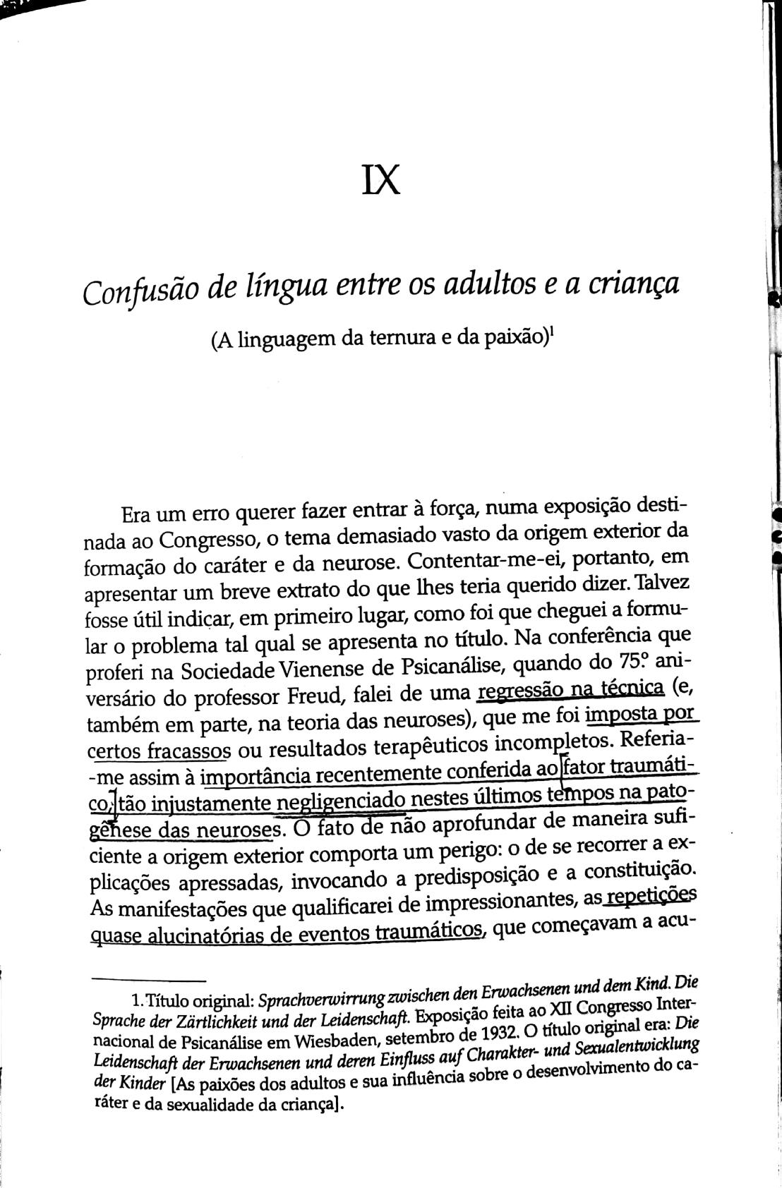 FERENCZI, S (1932) Confusão De Língua Entre Os Adultos E A Criança ...