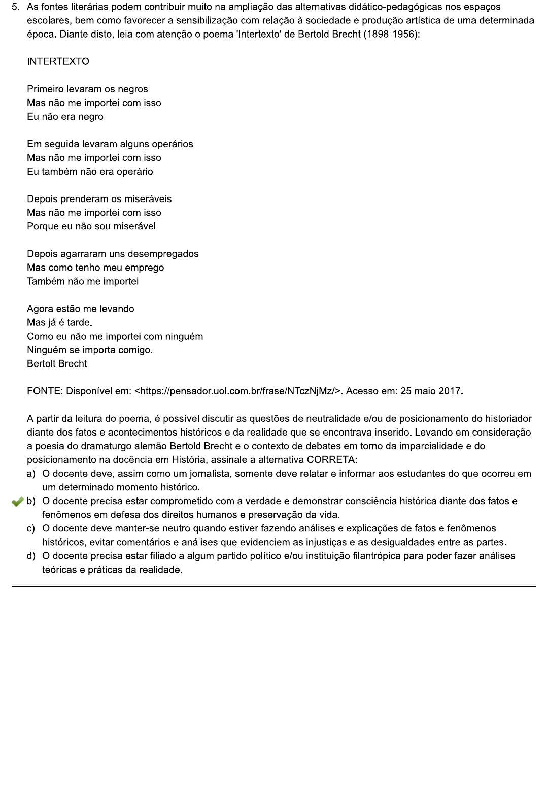 Prova Metodologia Do Ensino Da Hist Ria Iii Metodologia Do Ensino De Hist Ria