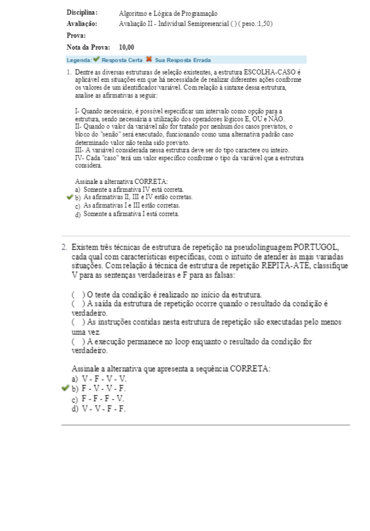 Prova De Algoritmo E Logica De Programação 10 N1 - Algoritmo E Logica ...