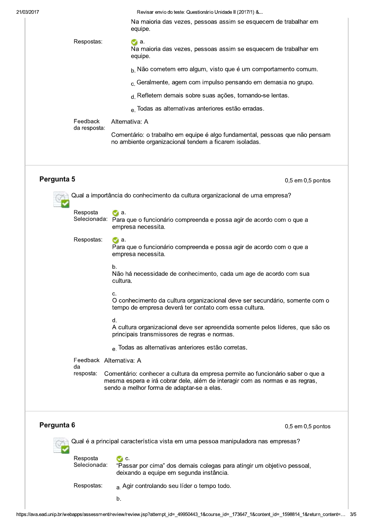 QUESTIONARIO UNIDADE II - Estudos Disciplinares V