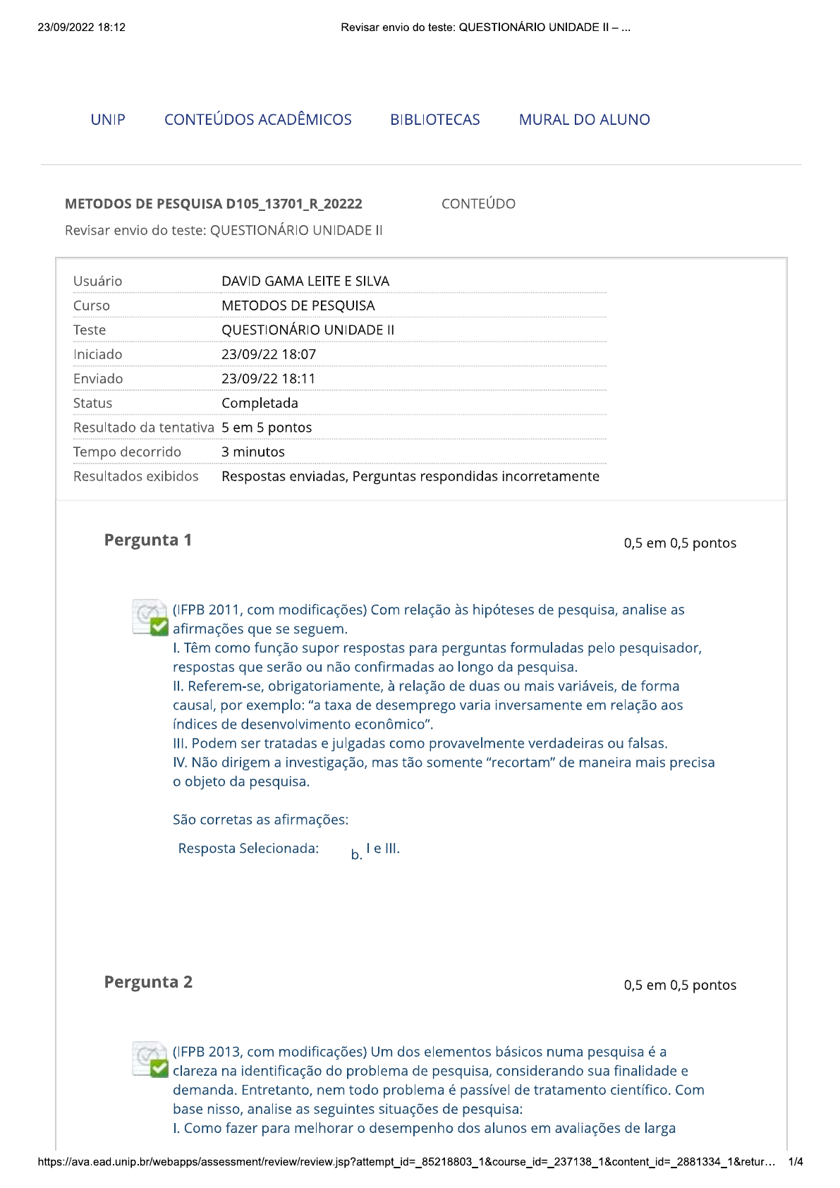 METODOS DE PESQUISA QUESTIONÁRIO UNIDADE II - Métodos De Pesquisas