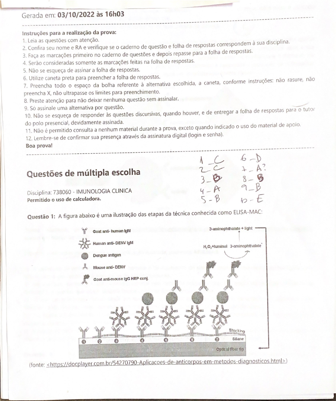 PROVA IMUNOLOGIA CLÍNICA - Imunologia Clínica