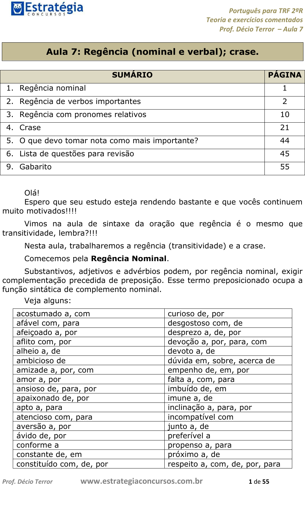 Sujeito/Preposição/Regência