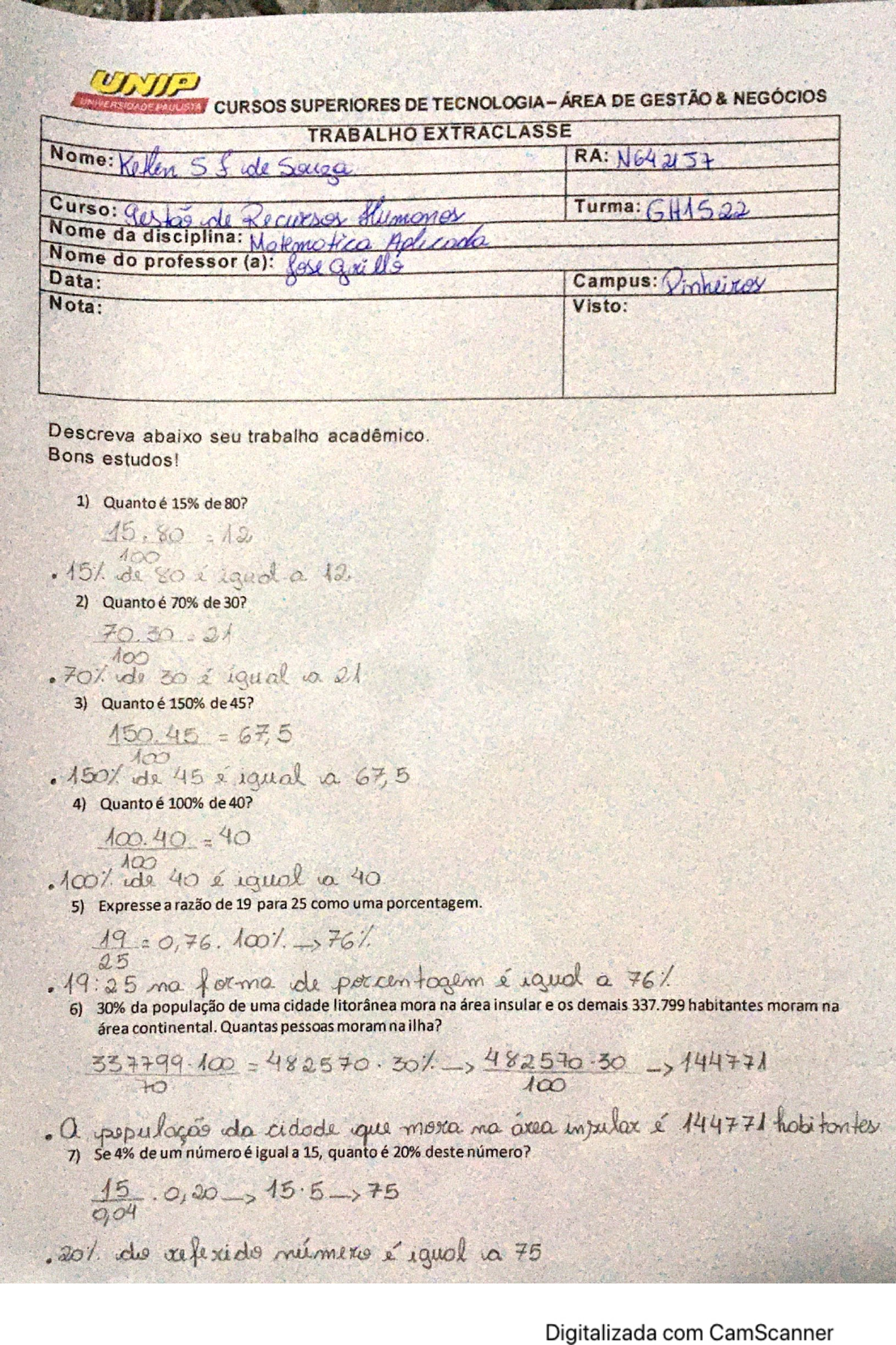 Mais de 70 perguntas do teste de matemática para exercícios