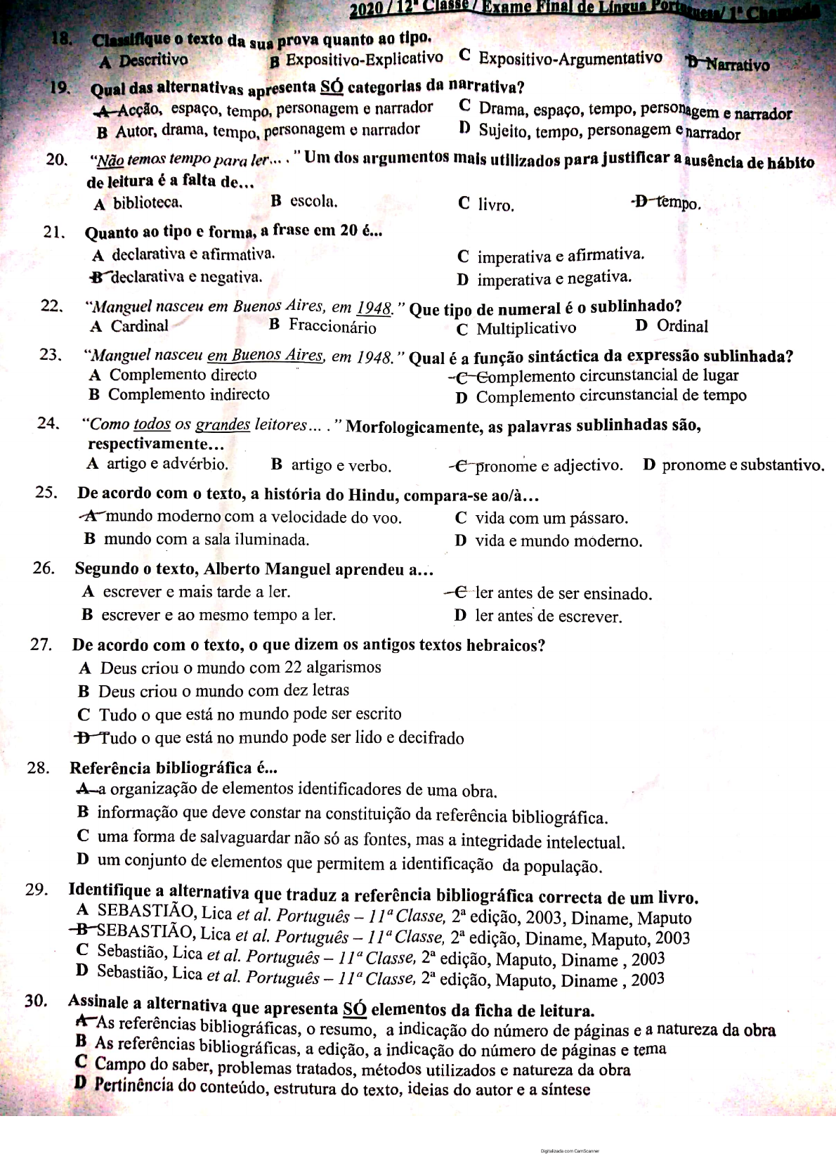 Exame De Portugues 12 Classe 1 Epoca 2020-2021 - Português