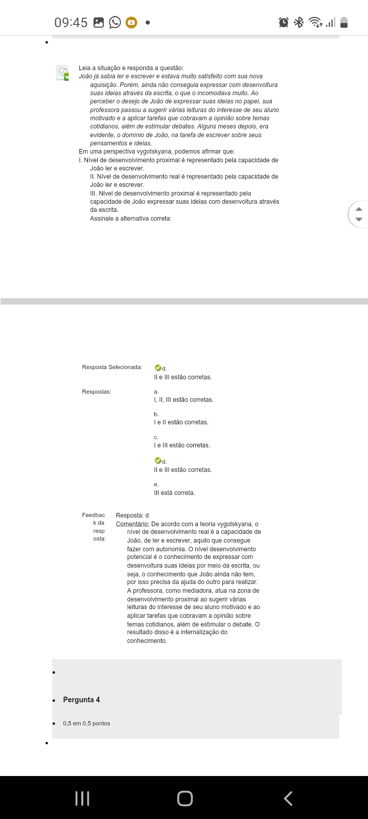 Questionário Unidade 1 - Psicologia Sócio-interacionista