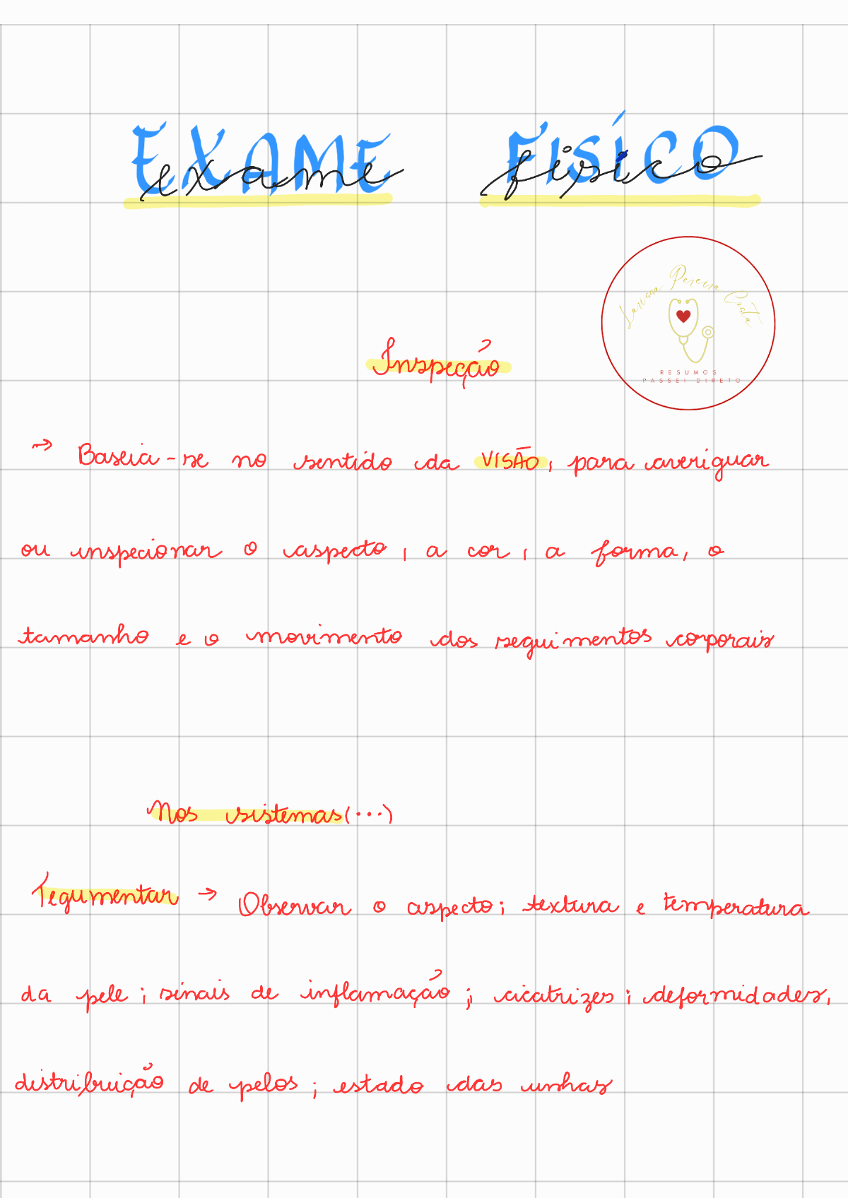 Exame físico resumo Semiologia Fisioterapêutica